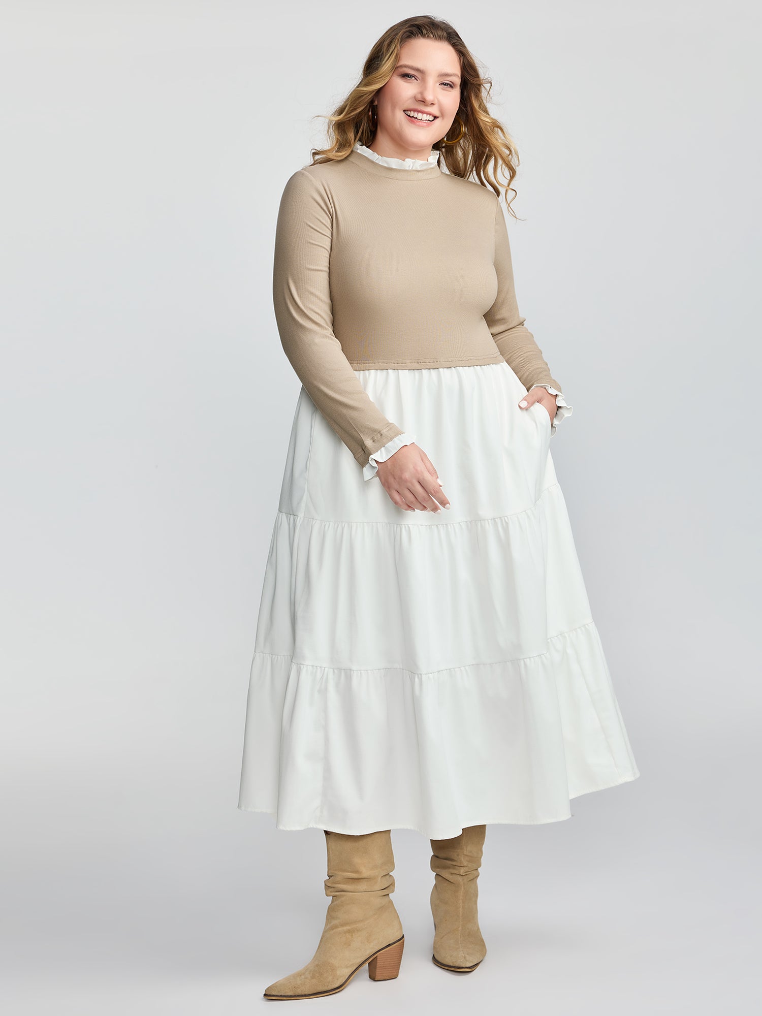 Color Contrast Layered Flowy Midi Dress