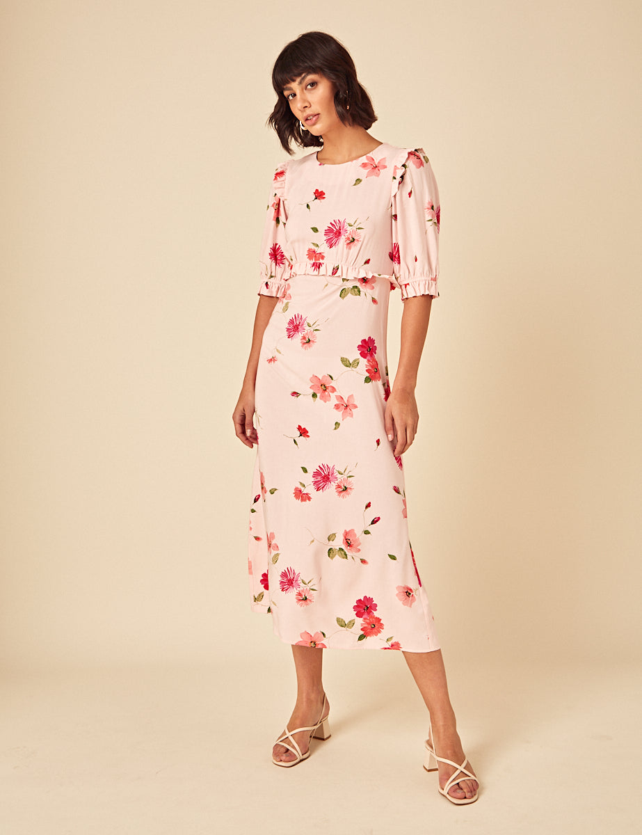 Pink Floral Felicia Midi Dress