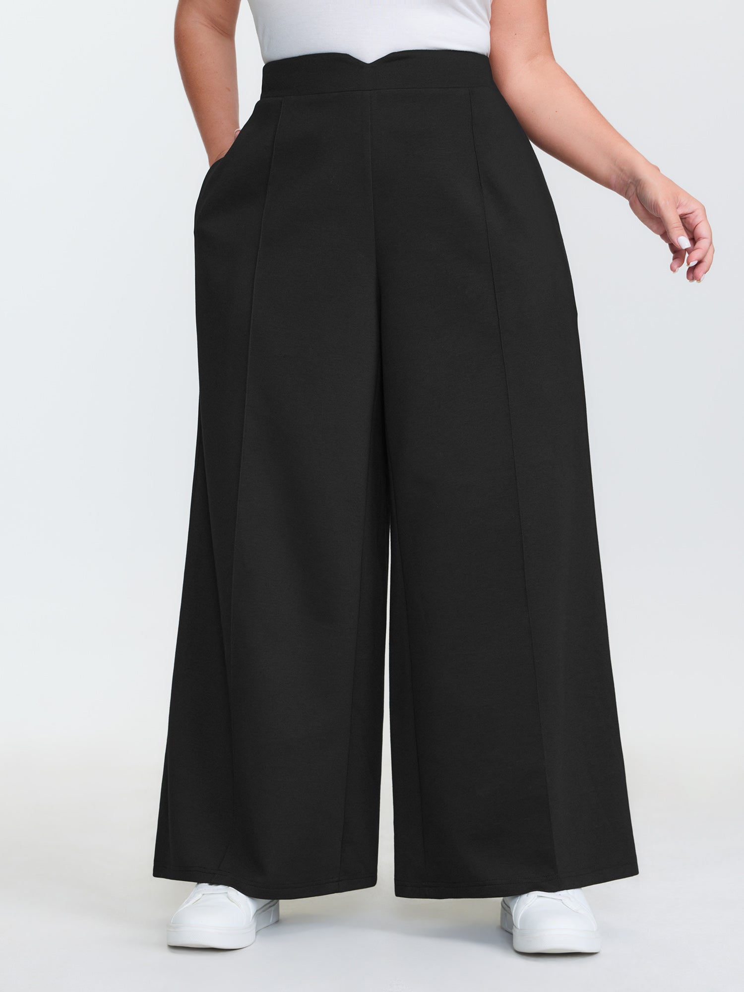 Stretchy High Waisted Pockets Straight Leg Pants