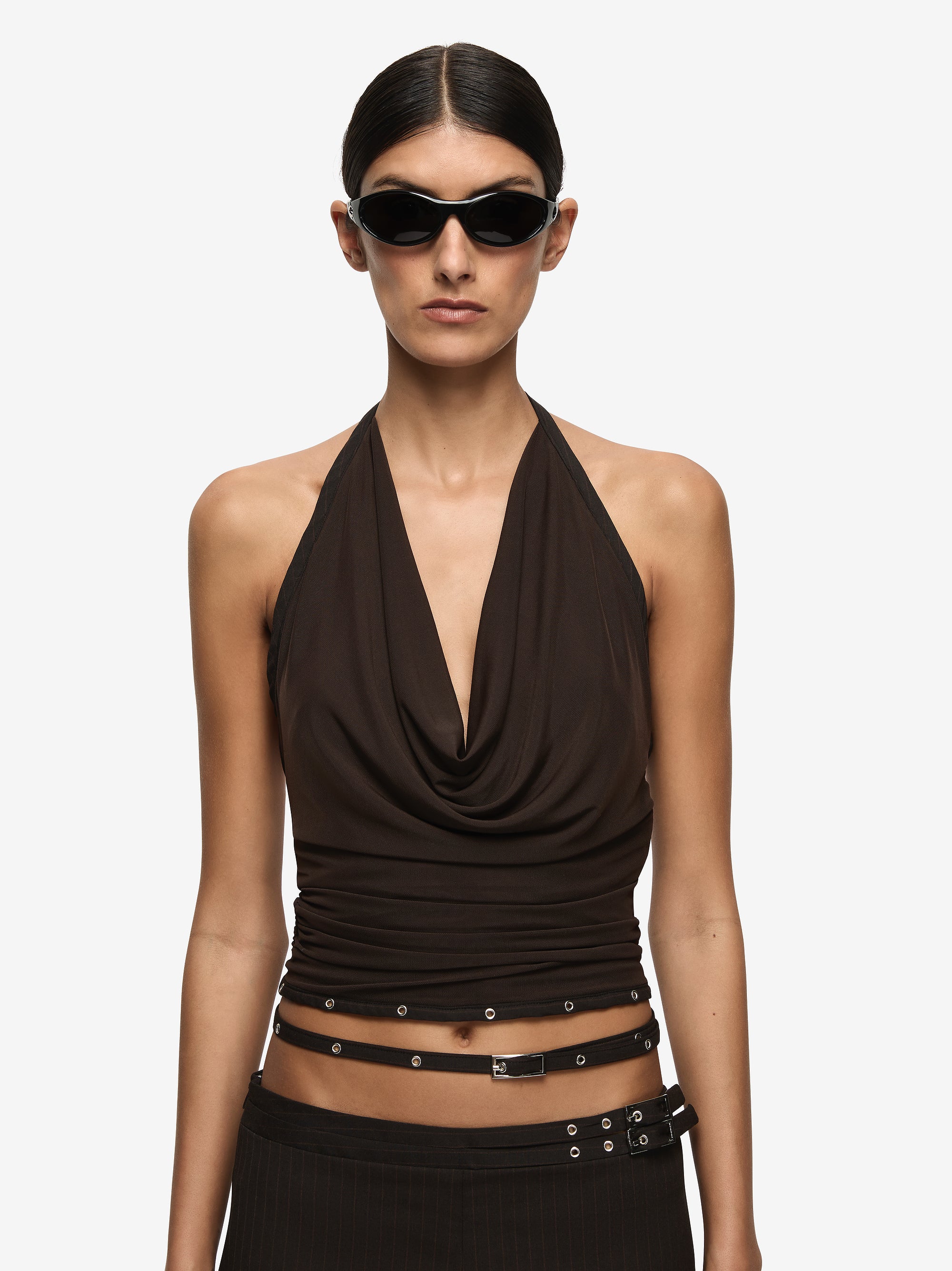 SAZRIEL COWL TOP - DARK CHOCOLATE