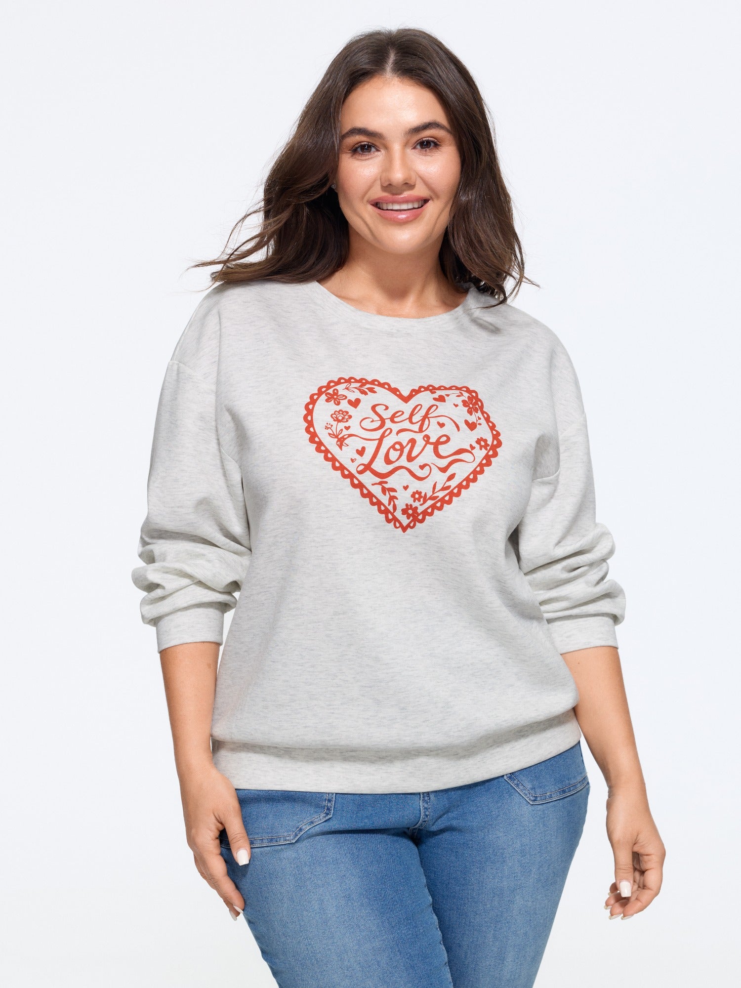 Supersoft Heart Floral Print Loose Sweatshirt
