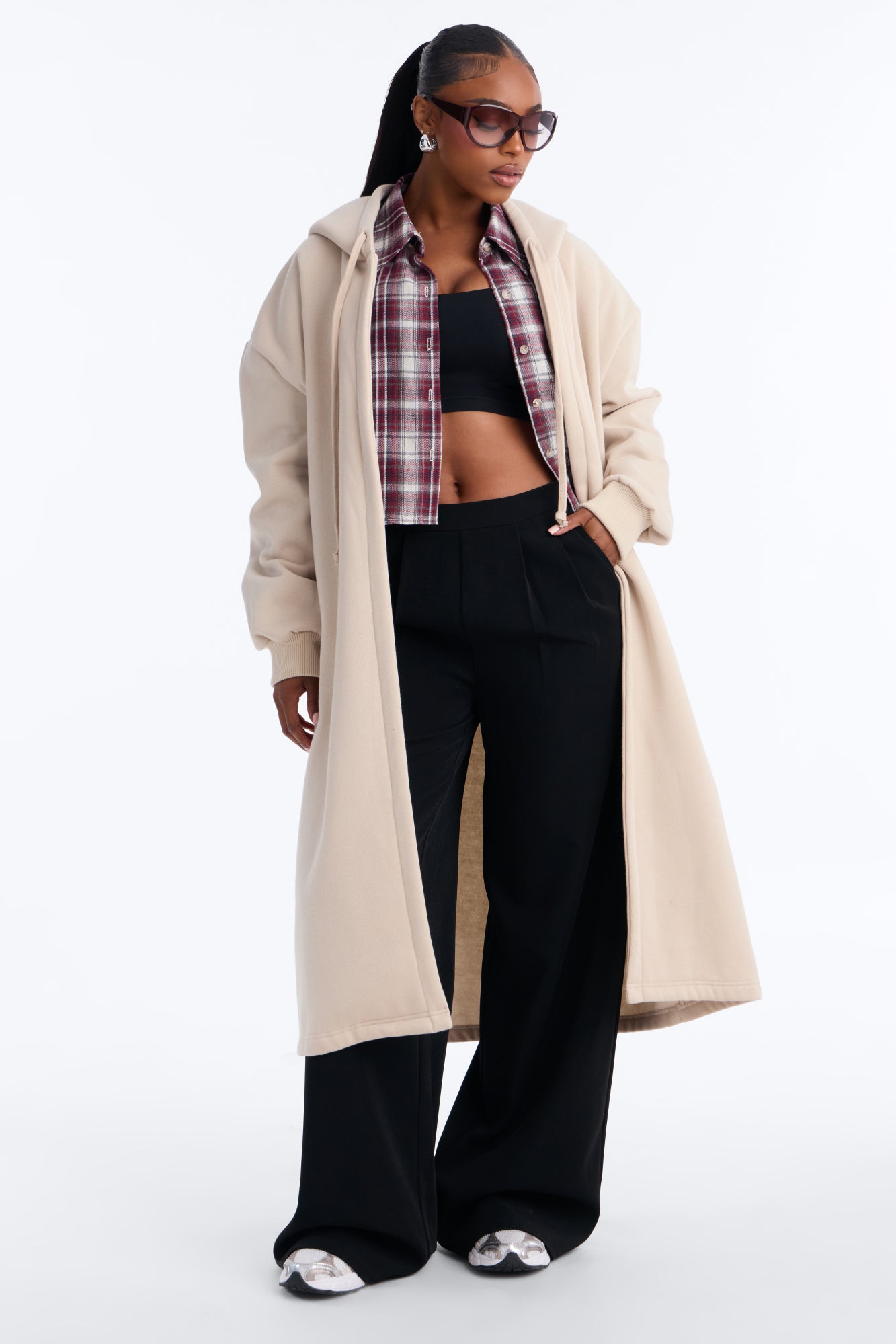Jolie Cozy Fleece Trench - Stone