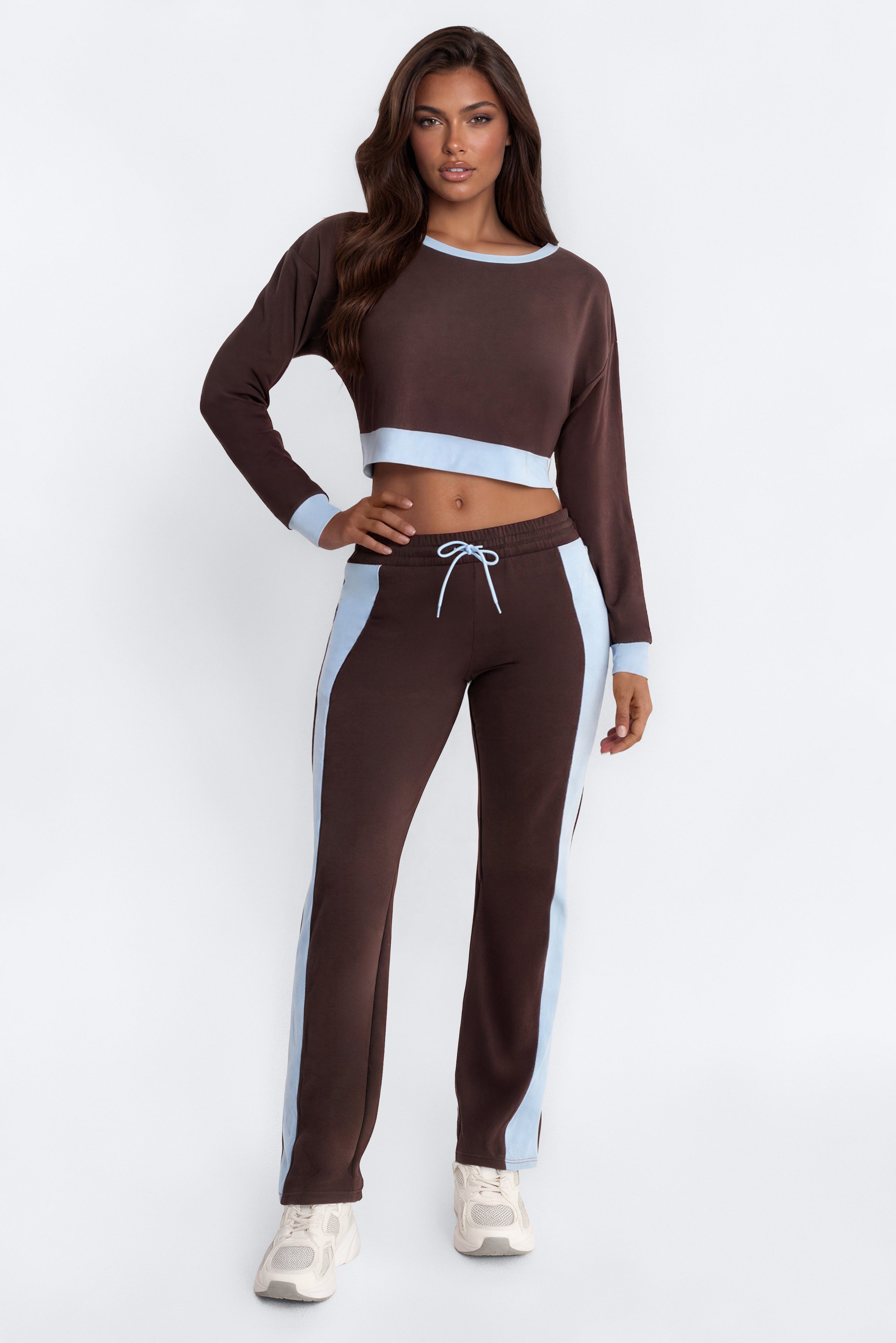 Teagan Off Shoulder Pant Set - Chocolate/Combo