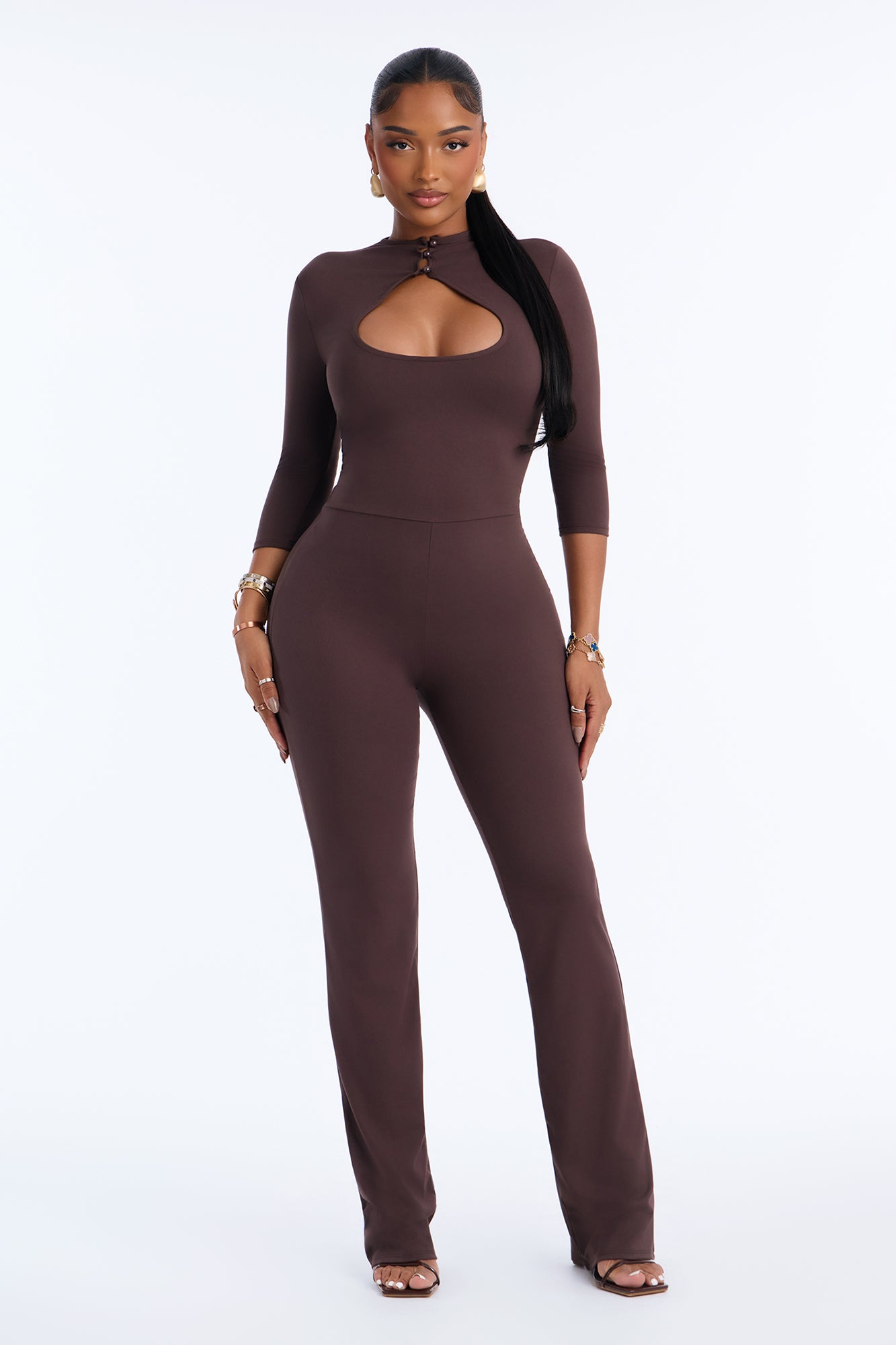 Aniya Keyhole Straight Leg Jumpsuit - Brown