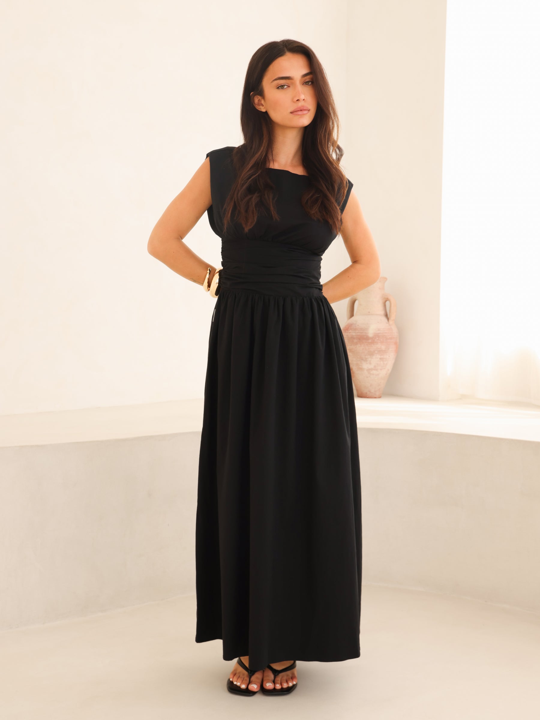 Kaia Poplin Maxi Dress - Black