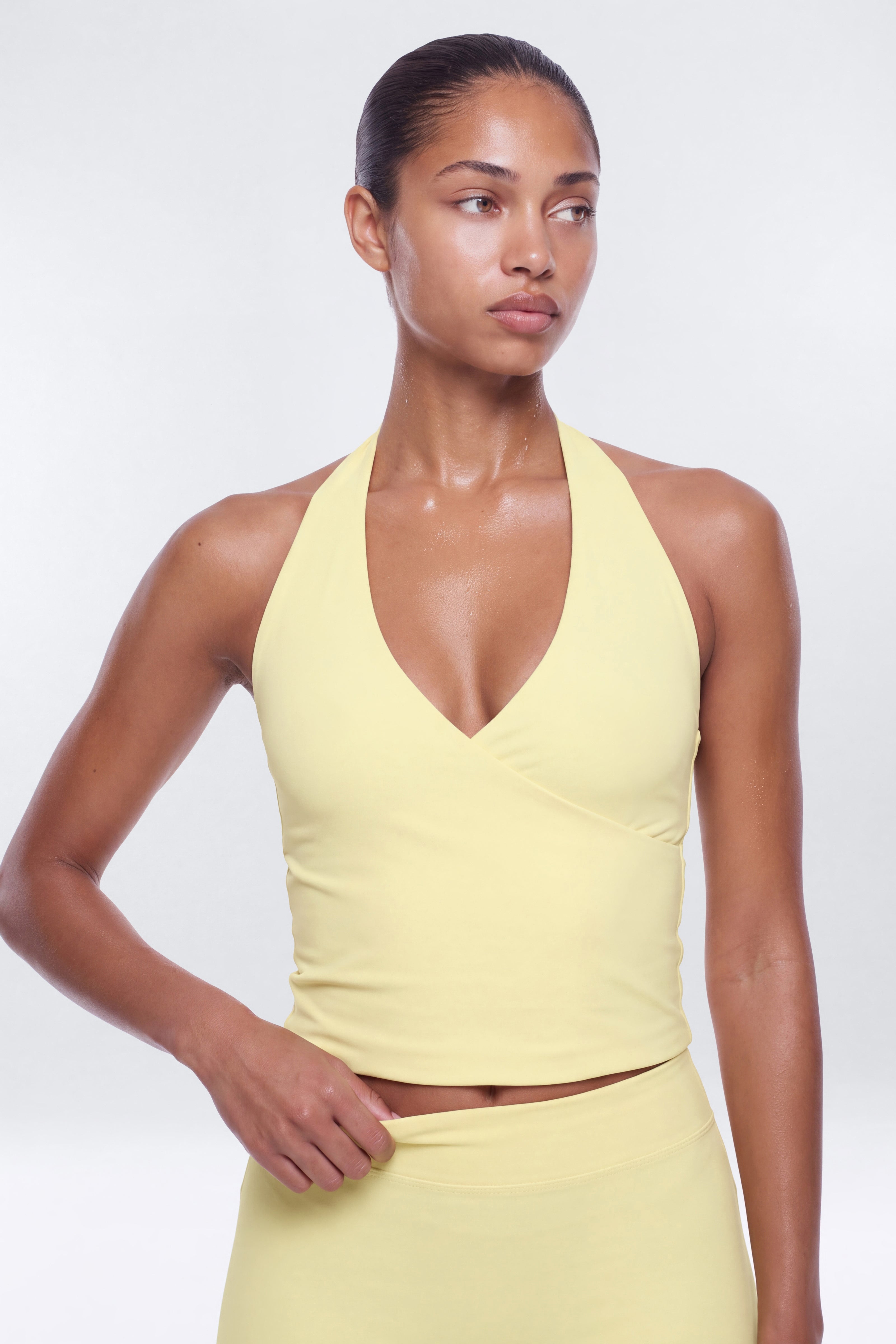ButterSoft Halter Sports Top - Soft Yellow