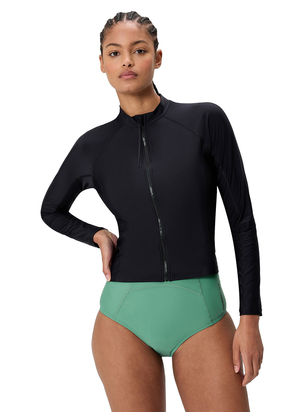 Speedo Women's Solid Front Zip Long Sleeve Rash Guard