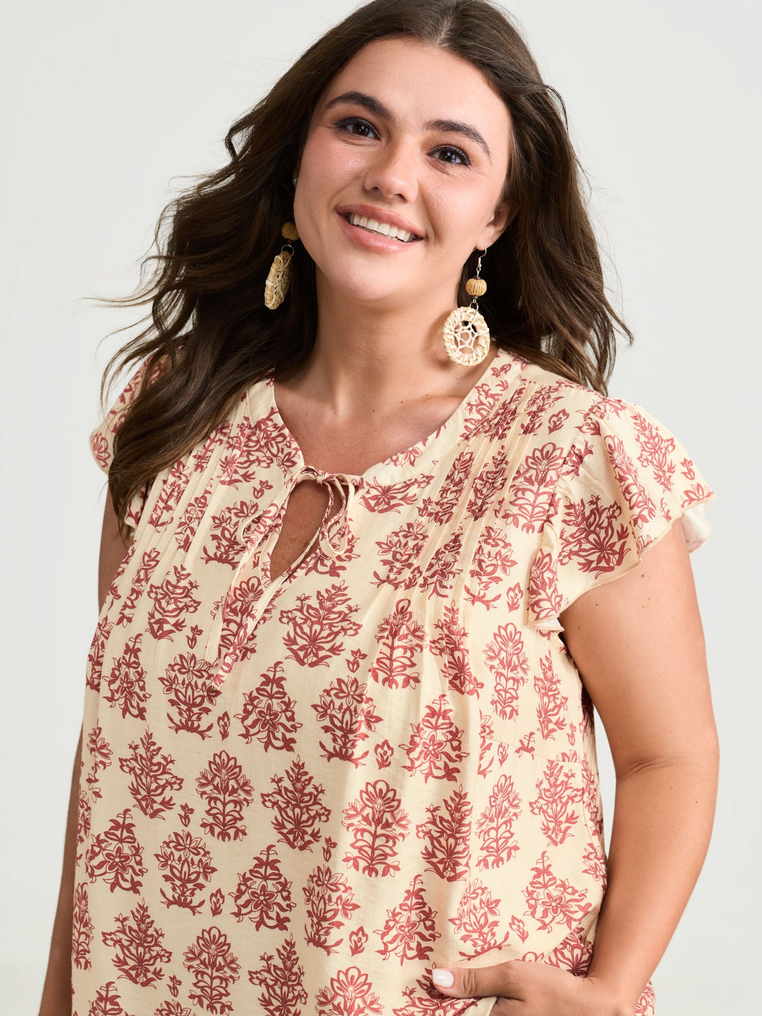 Boho Geometric Print Flutter Sleeve Blouse