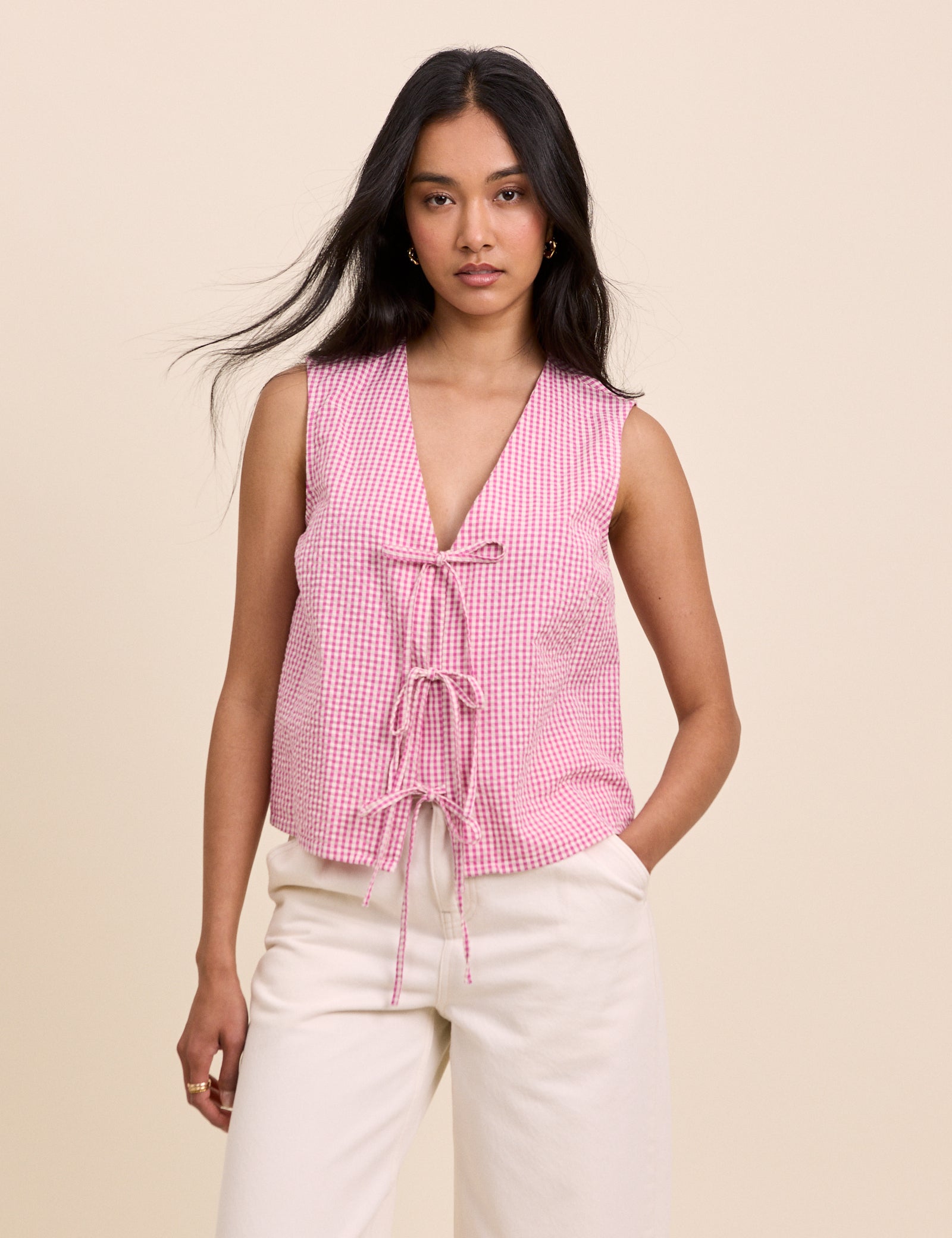 Pink Gingham Tie Front Tessa Top