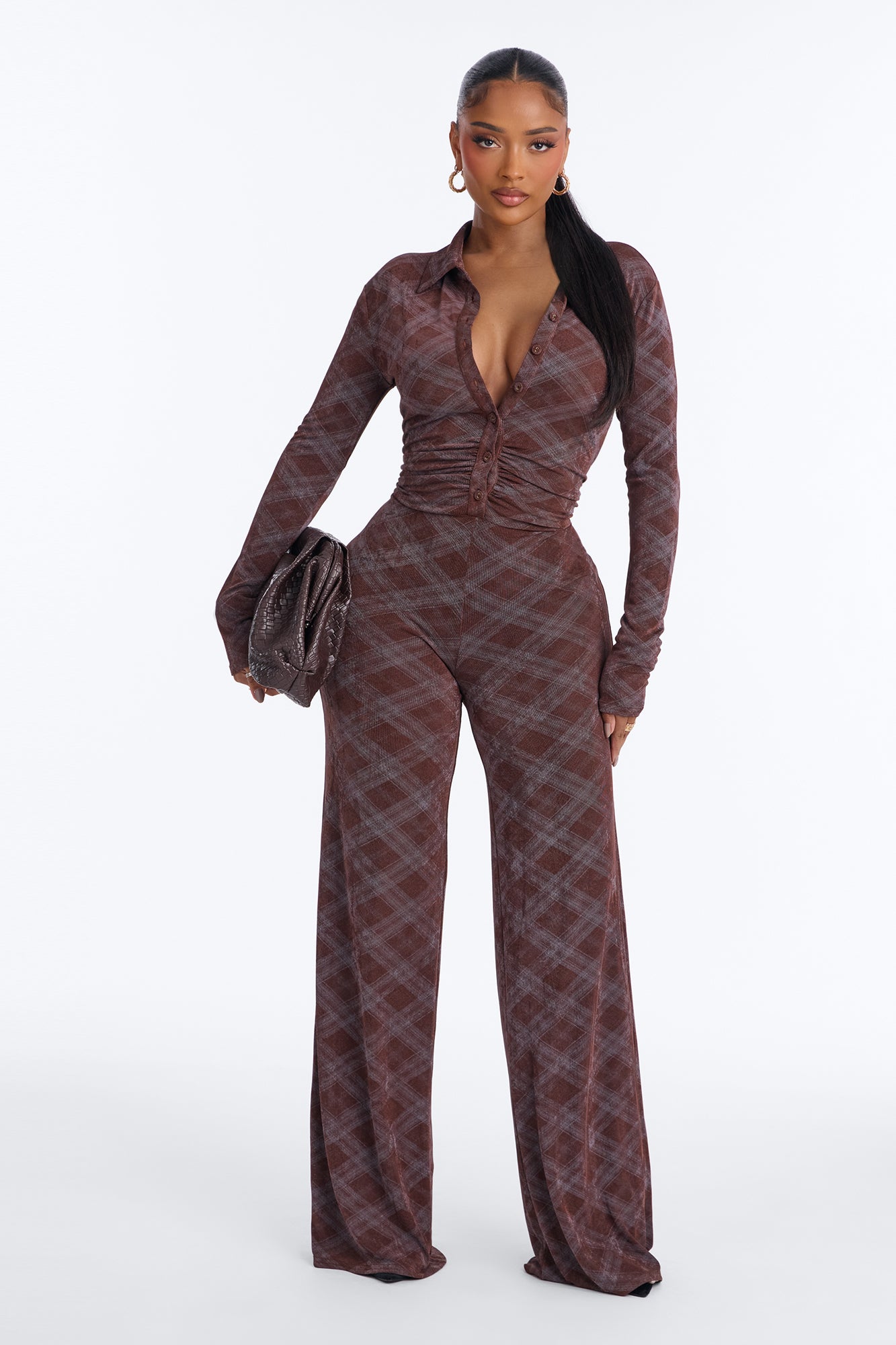 Autumn In NY Plaid Jumpsuit - Brown