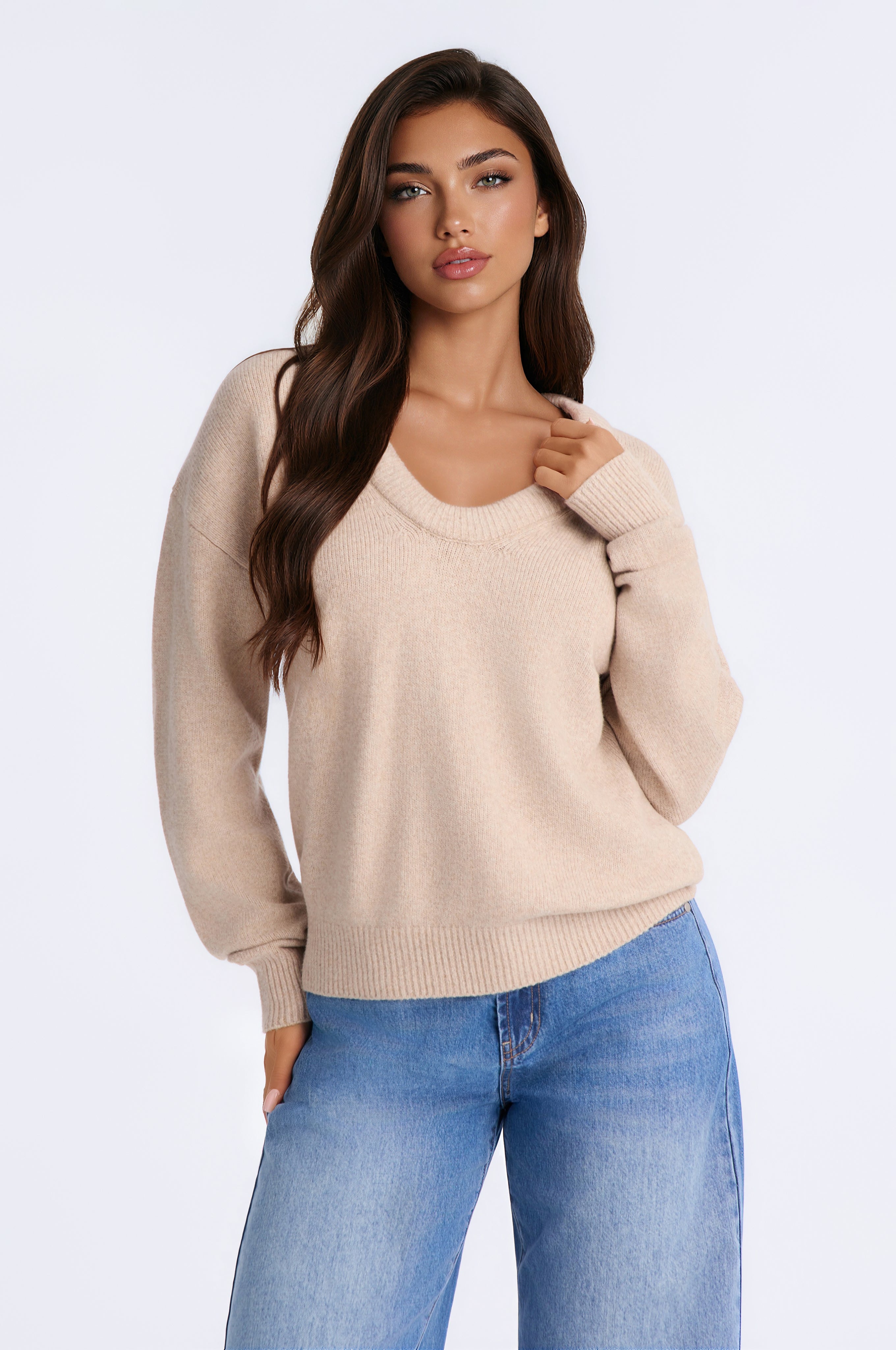 That Cozy Air U Neck Pullover Sweater - Oatmeal