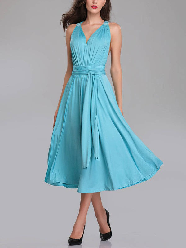 Gorgeous Tea-Length A-Line V-Neck Bridesmaid Dresses with Sash