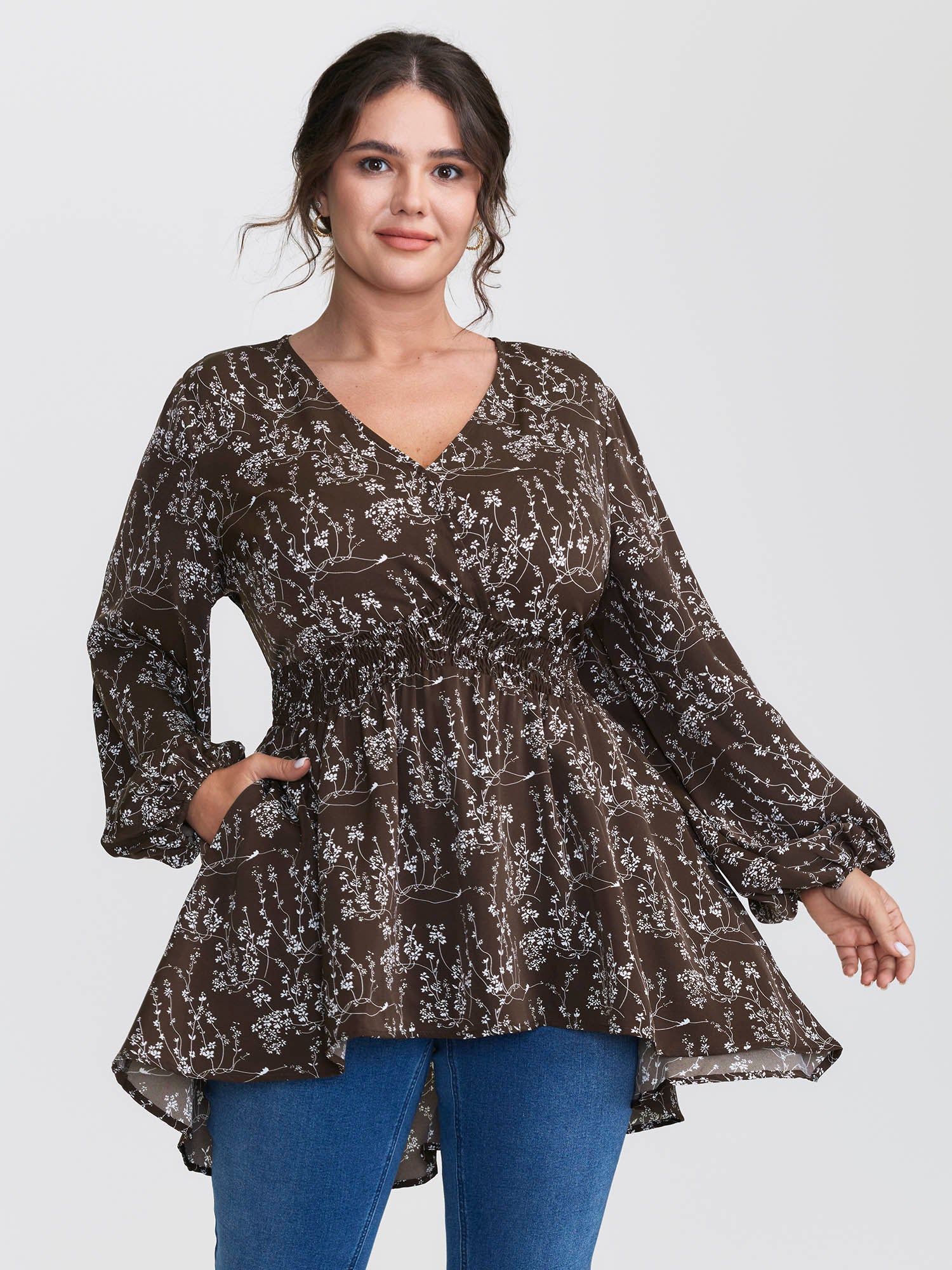 Silohuette Flower V-Neck Blouse