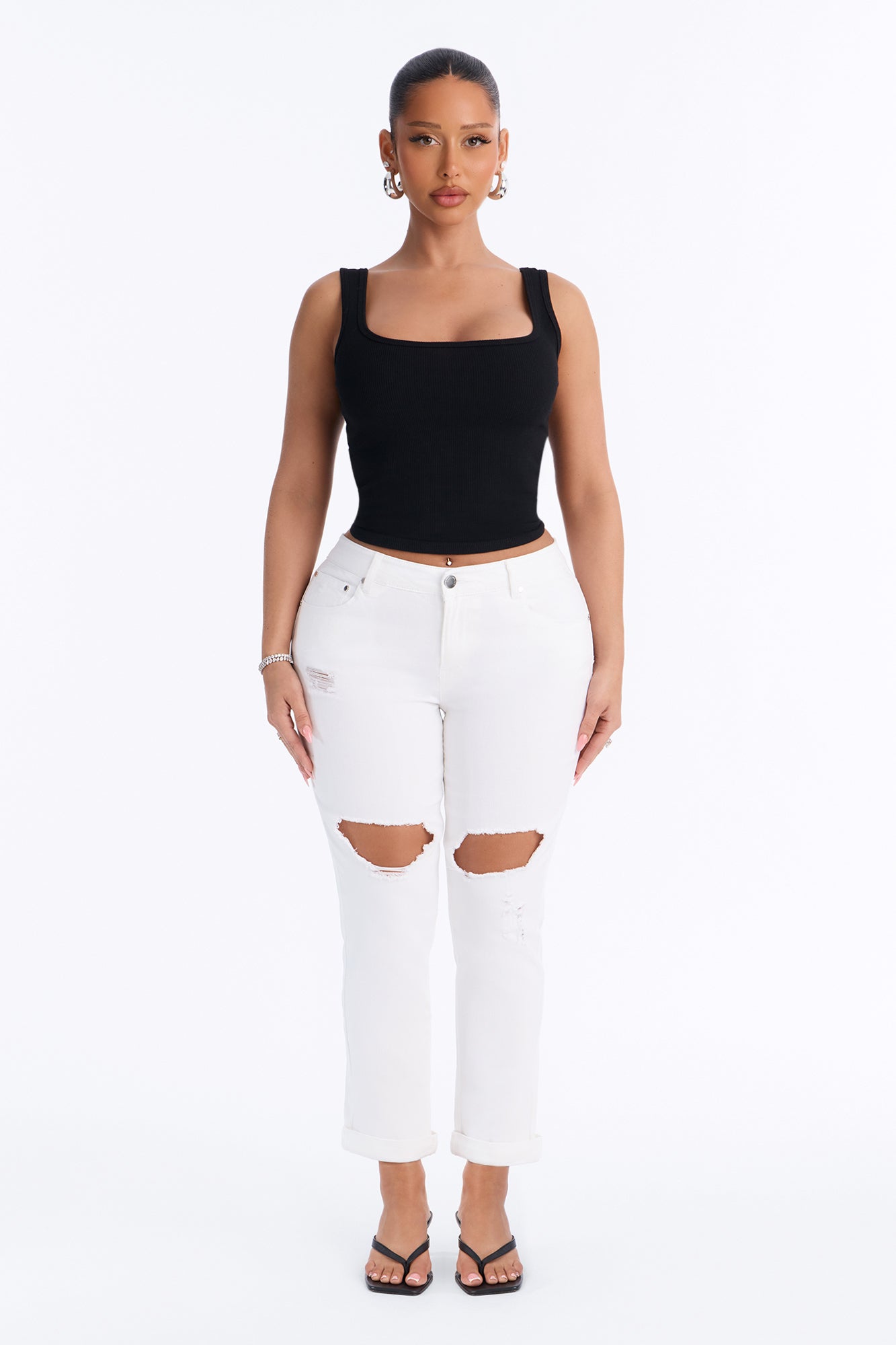 Giving You Body Low Rise Ripped Roll Cuff Capri Skinny Jeans - White