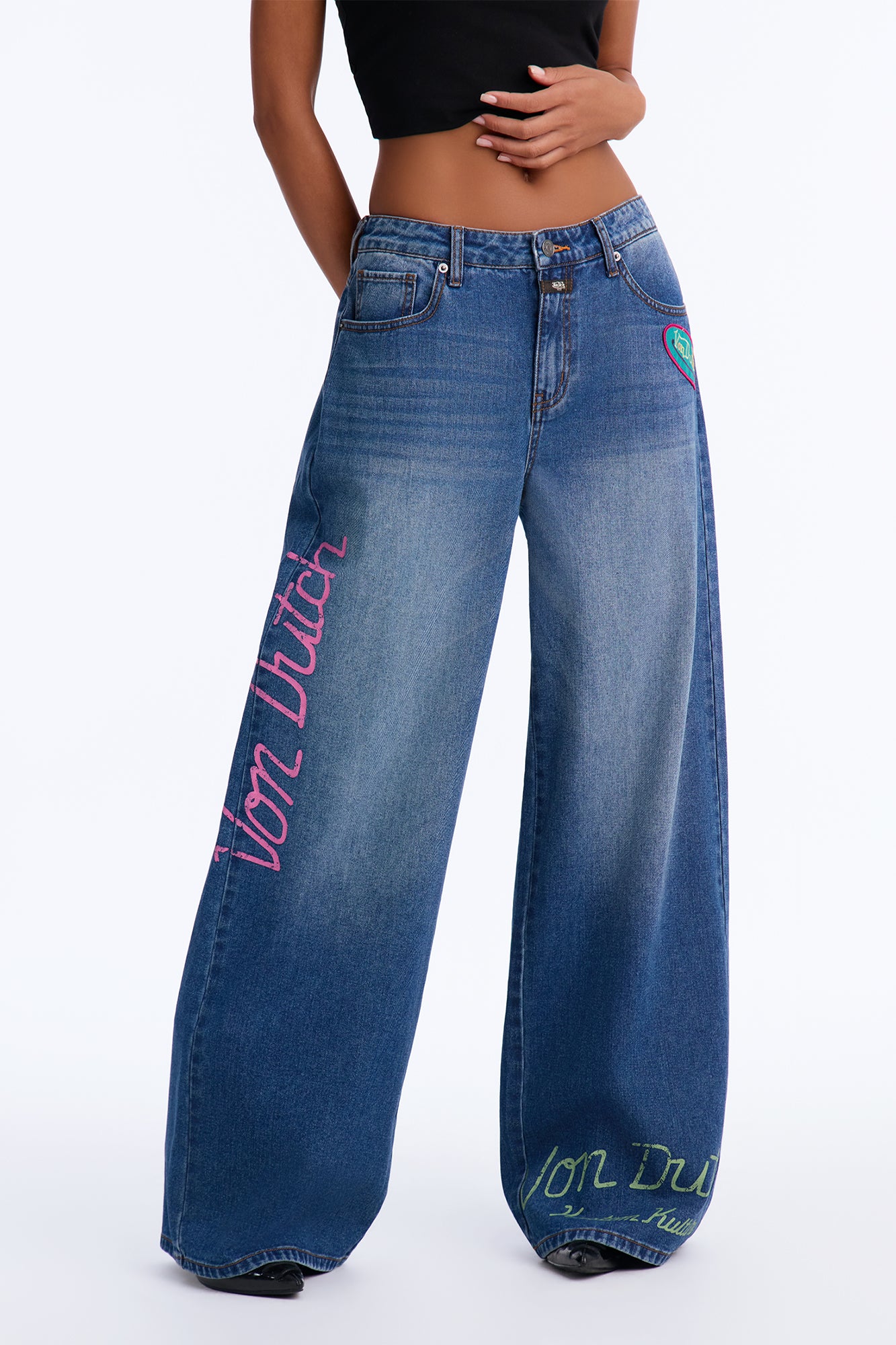 Von Dutch Embroidered Straight Leg Jeans - Dark Wash