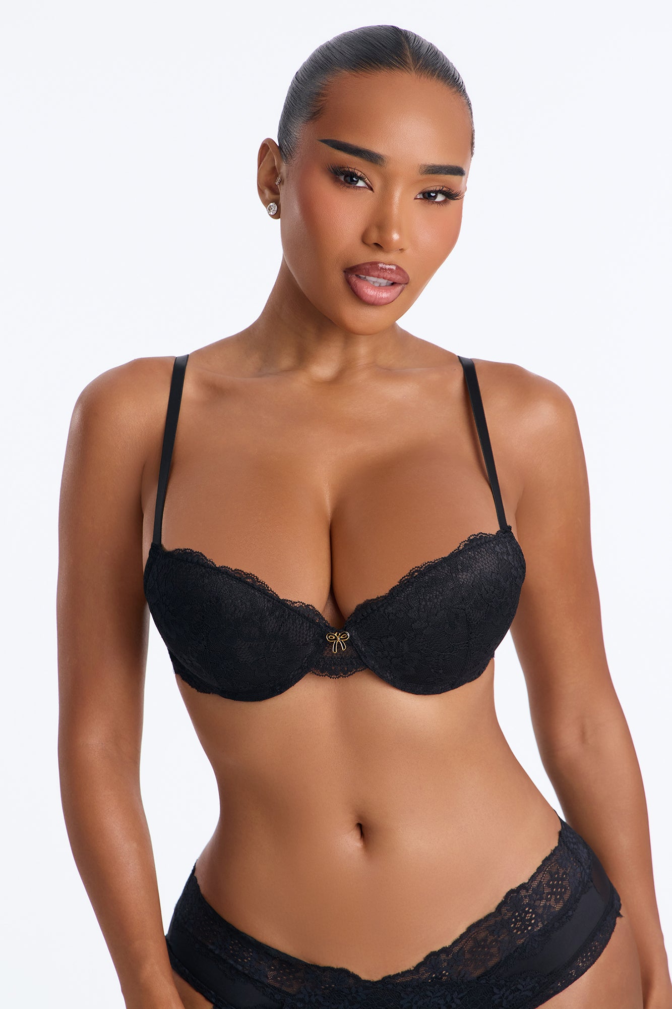 Charm Me Up Lace Push Up Balconette Bra - Black