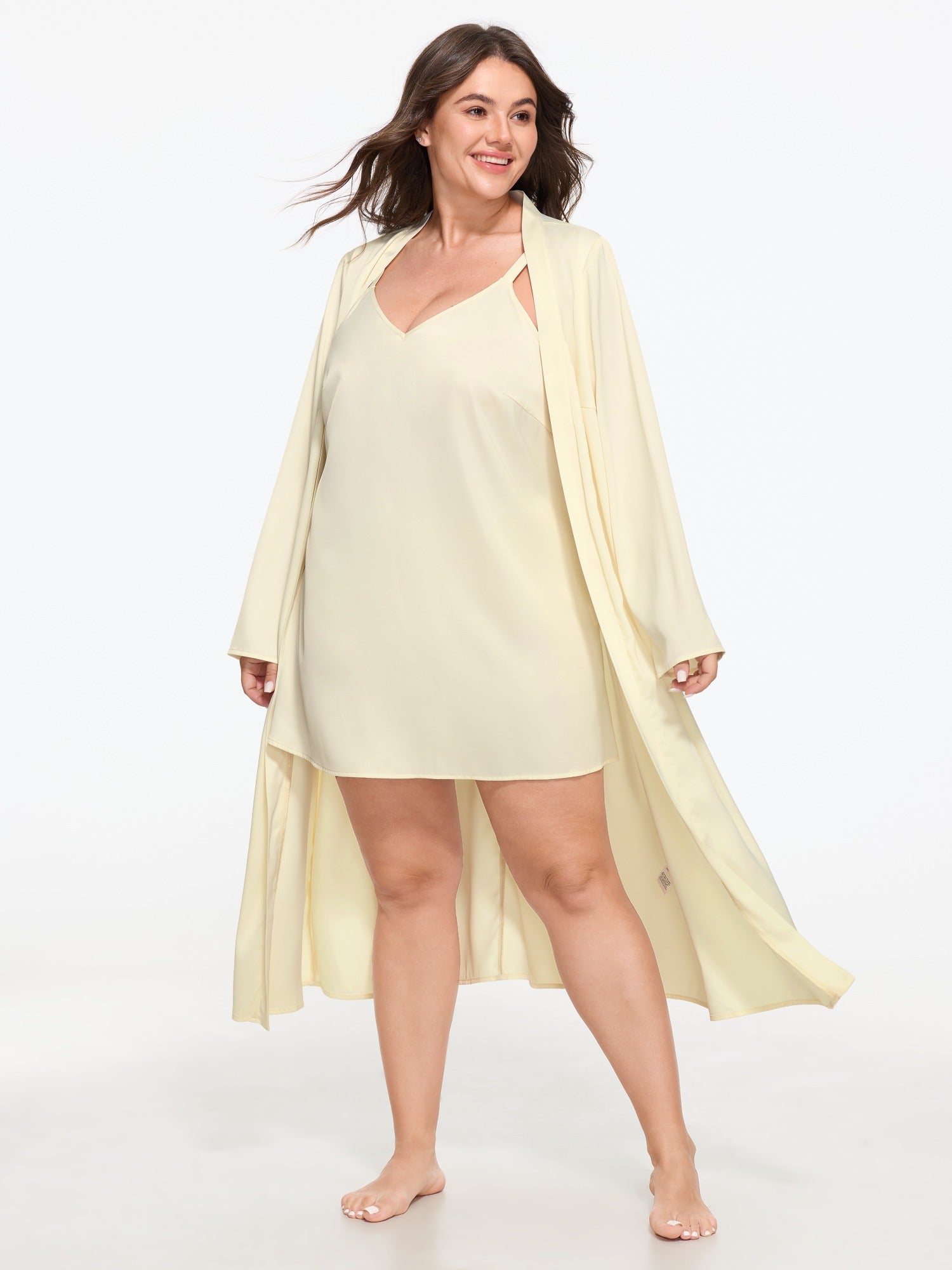 Satin V‑Neck Cami Nightgown & Long Robe Pajama Set
