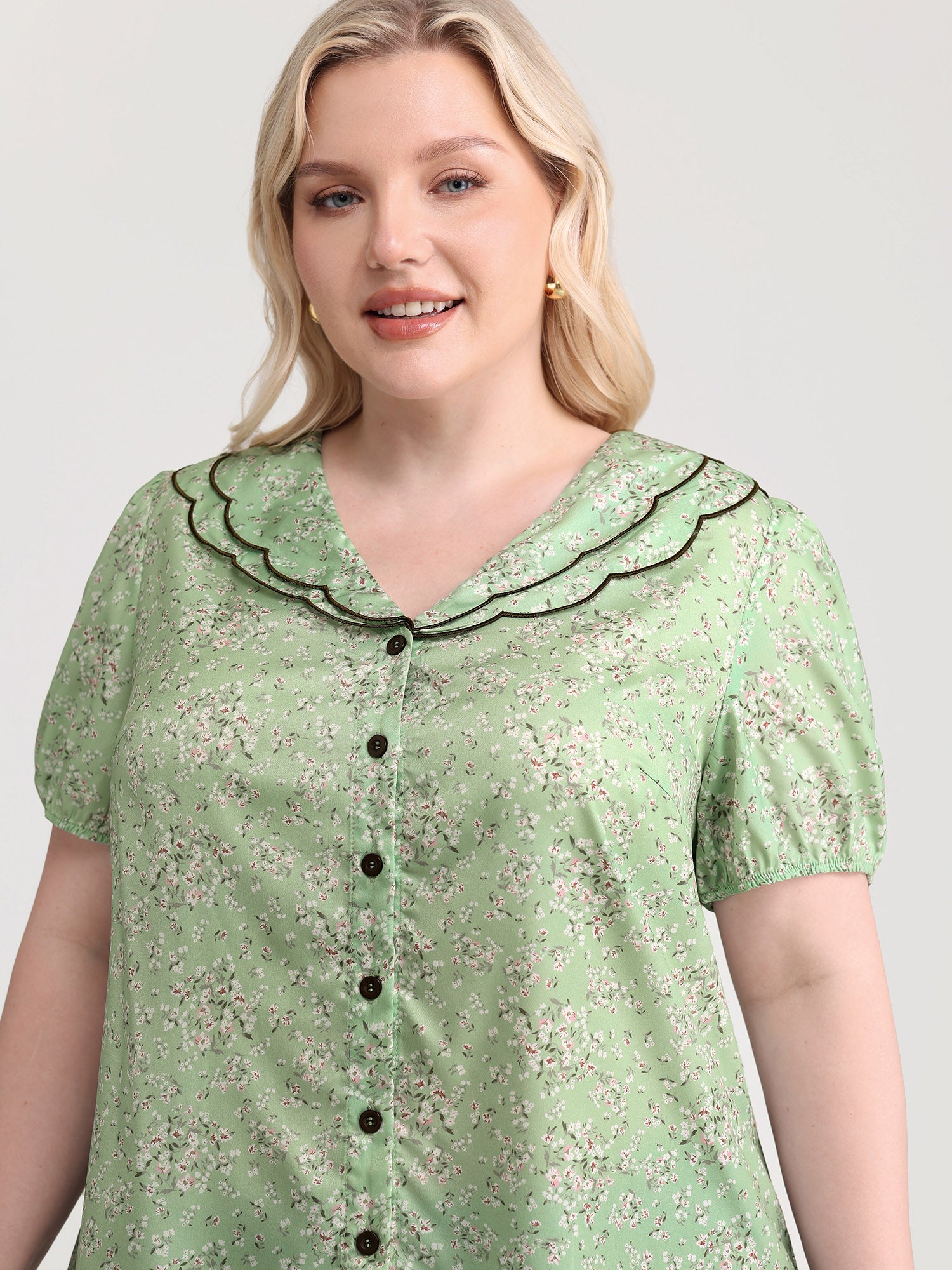 Breezy Floral Print Embroidered Neckline Blouse