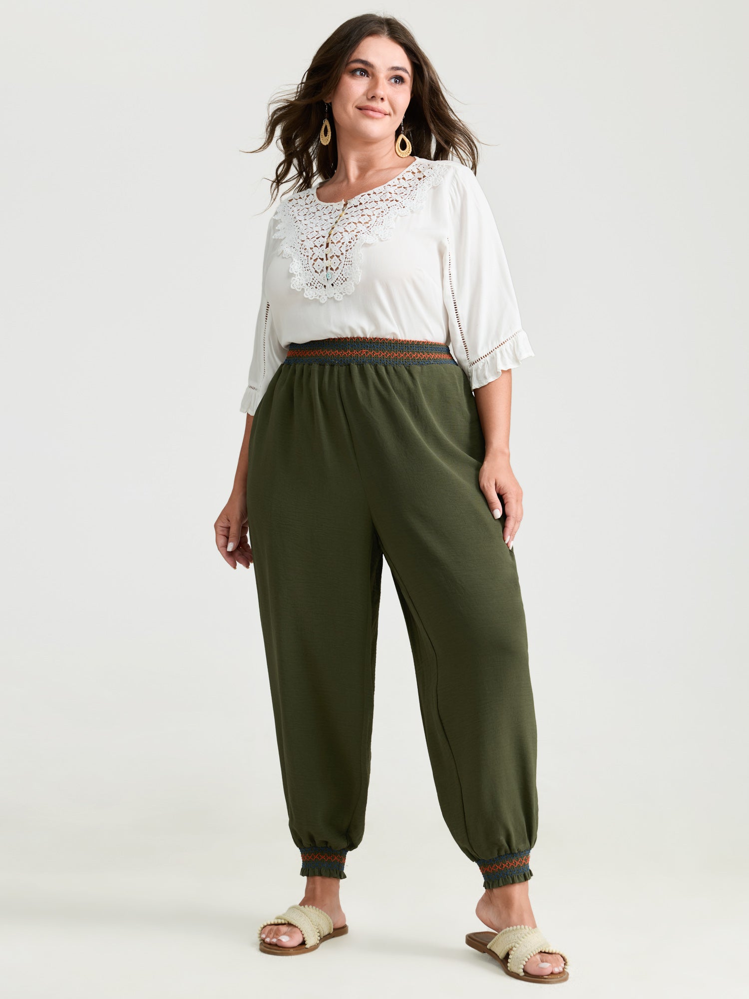 Fancy Shirred Waistband Jogger Pants