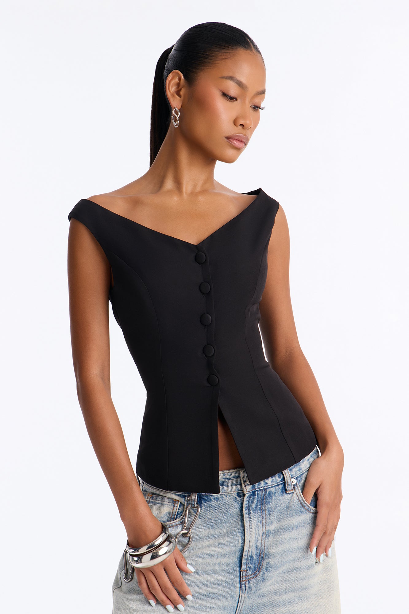 Mutual Attraction Off Shoulder Fitted Blouse - Black