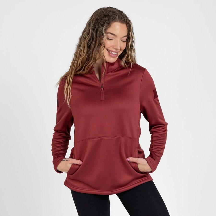 Women's 1/2 Zip Waffle Top - Red Plum