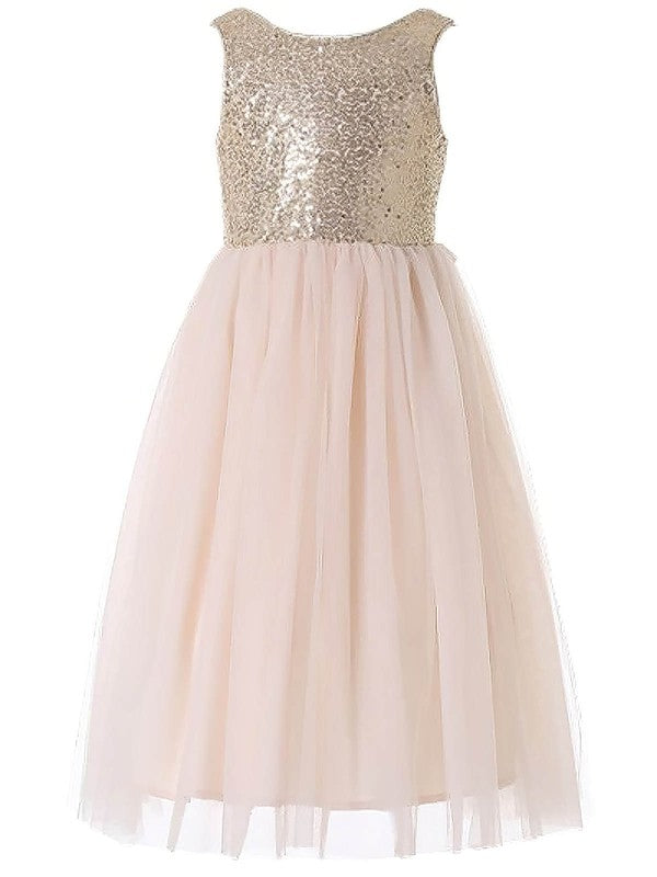 Beautiful A-Line Scoop Neck Sleeveless Tulle Sequined Flower Girl Dresses with Bow