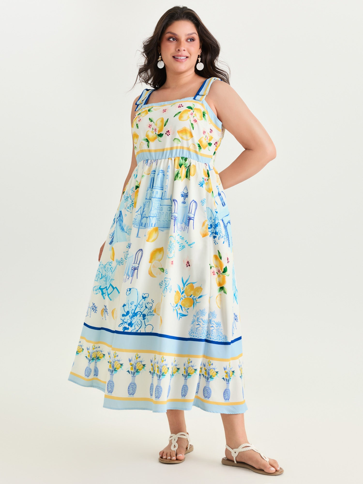 European Summer Print Pockets Maxi Dress