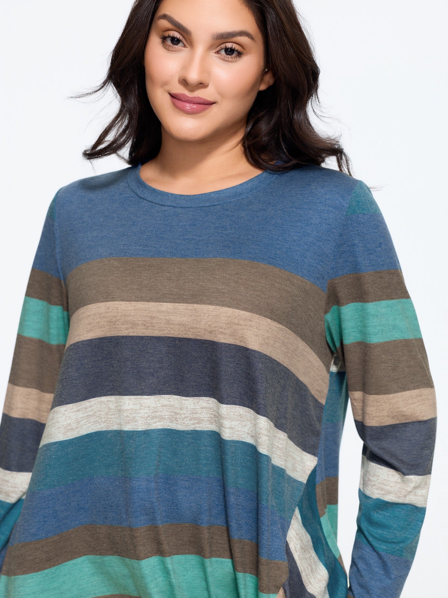 Color Block Stripe Knot Hem T-Shirt