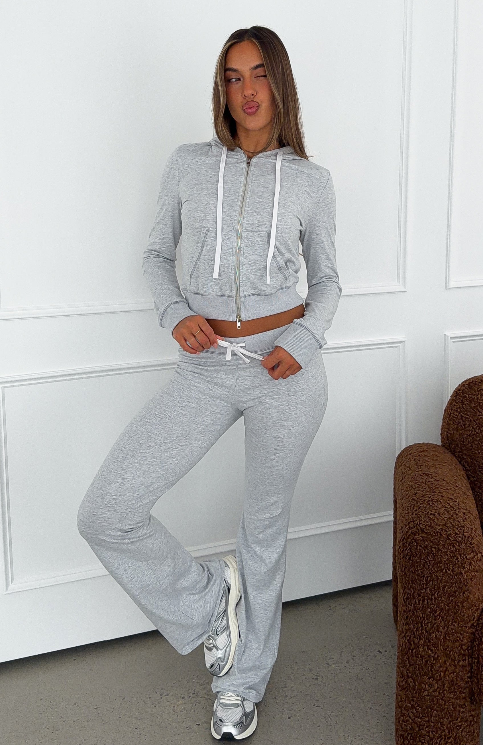 Not Done Yet Flare Pants Grey Marle