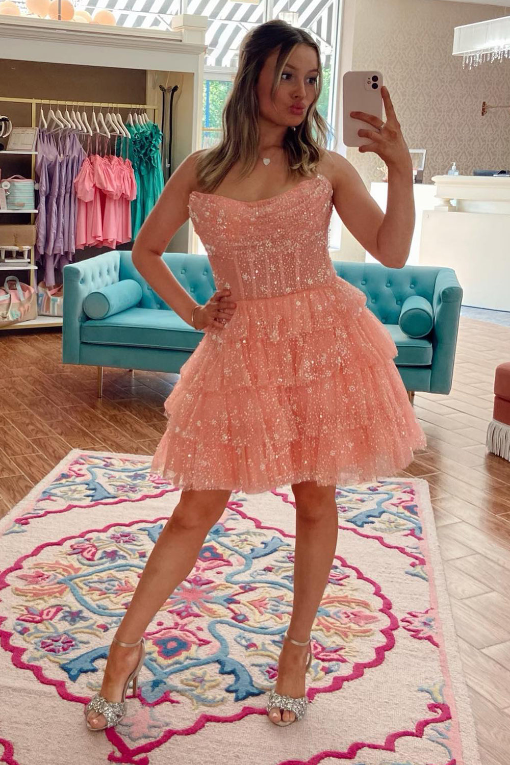 Orange Corset A-Line Short Tulle Homecoming Dress/Mini Dress