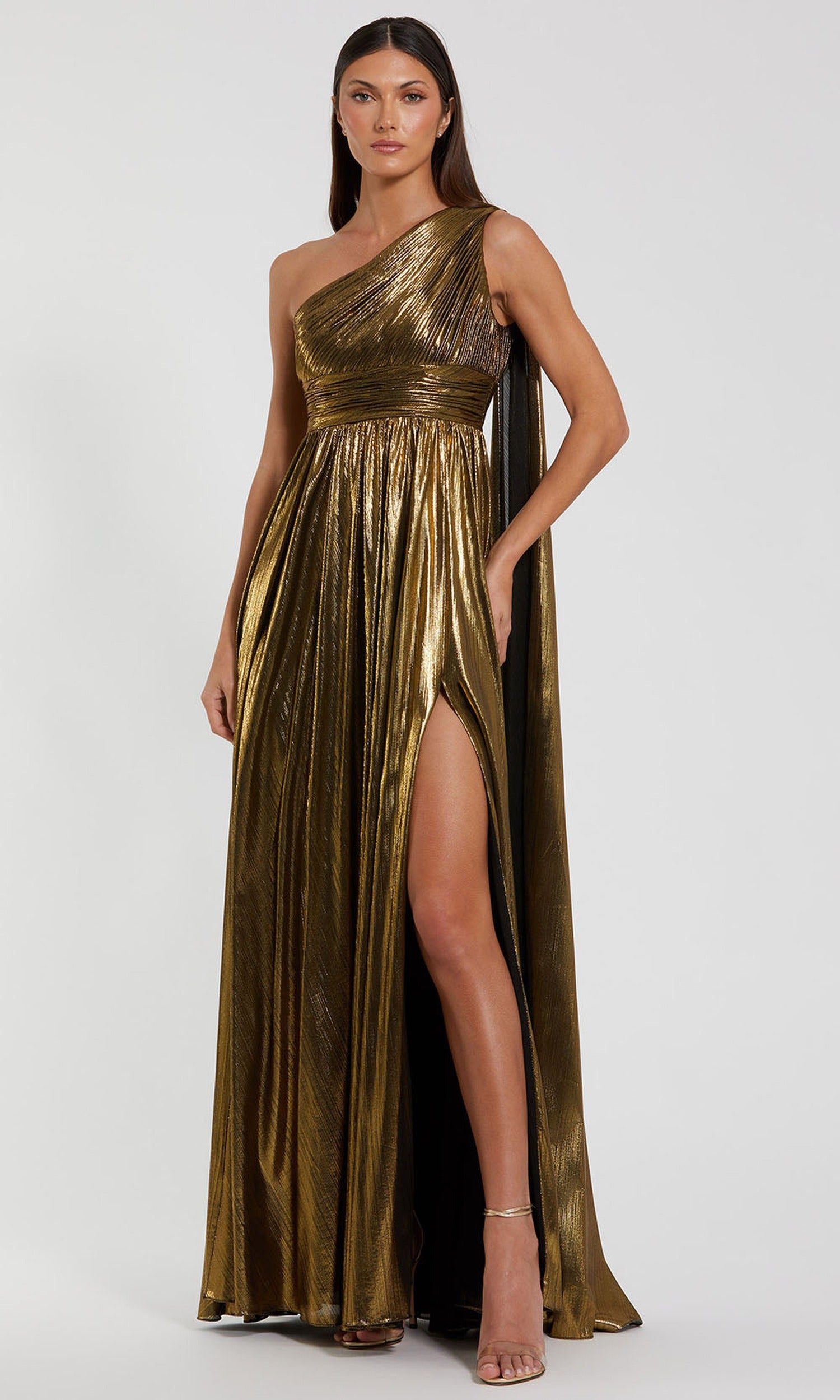 Ieena Duggal 56086 - Pleated Metallic One Shoulder Evening Gown