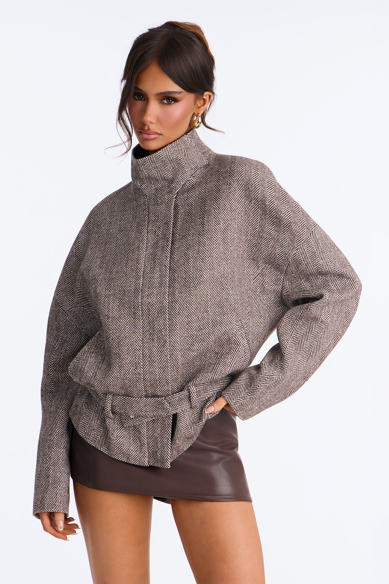 Socialite Herringbone Coat - Brown/combo