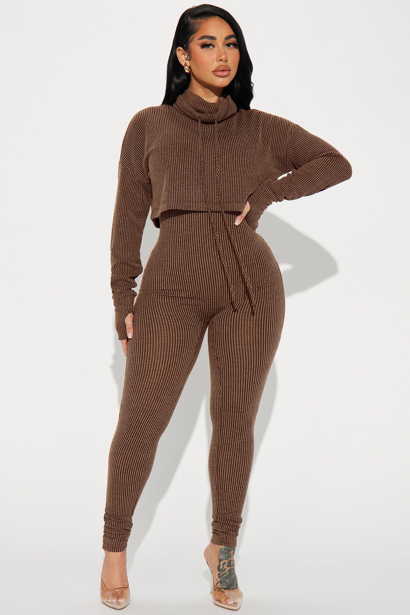 Thinking It Over 2 Piece Jumpsuit Set - Chocolate