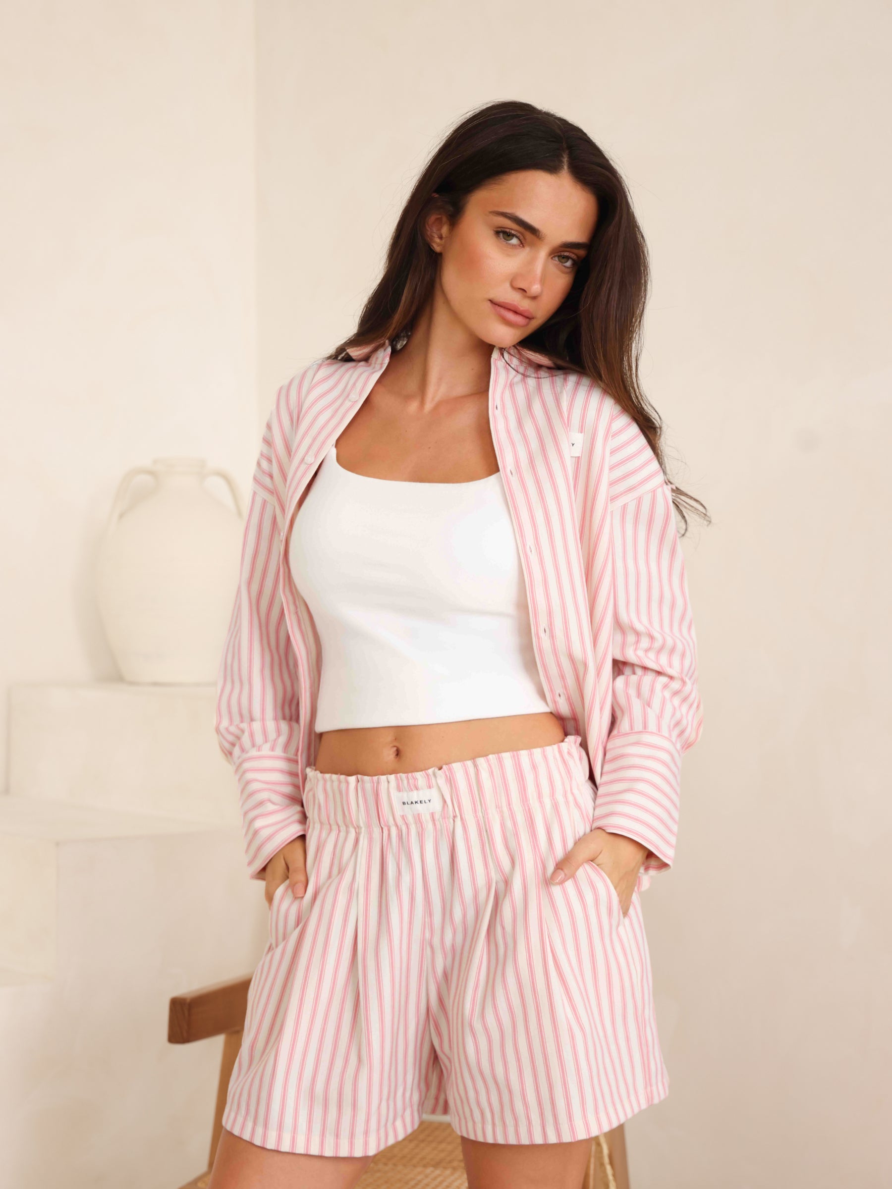 Lou Oversized Stripe Shirt - Warm Pink