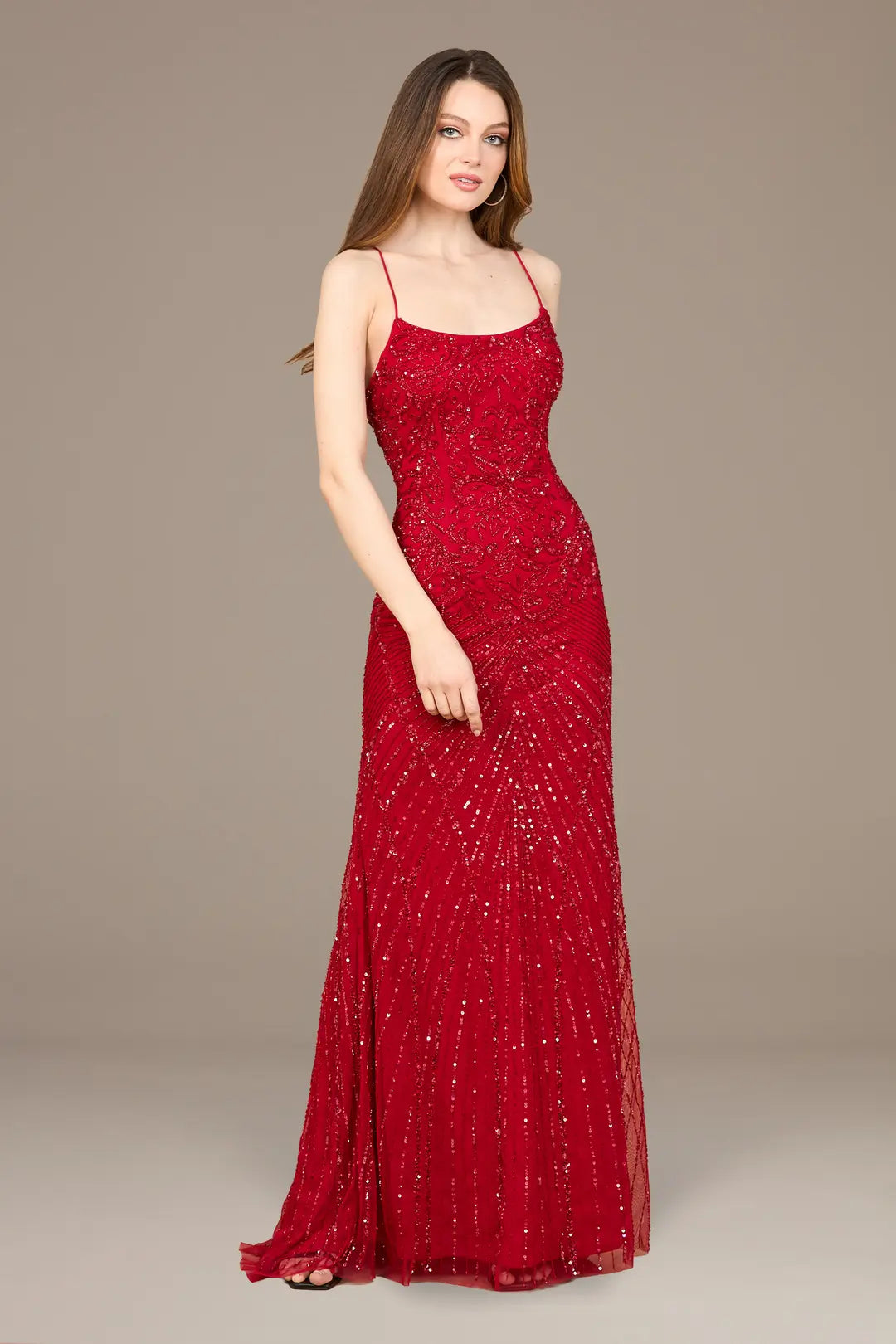 Lace Up Open Back Beaded Dress