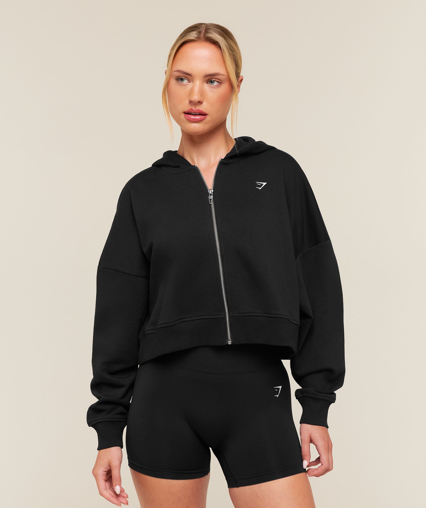 Gymshark Training Oversized Boxy Zip Through Hoodie - Black