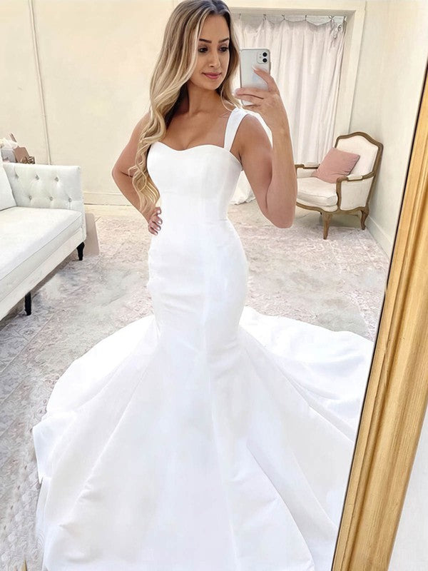 Charming Sweetheart Sleeveless Trumpet Satin Wedding Dresses