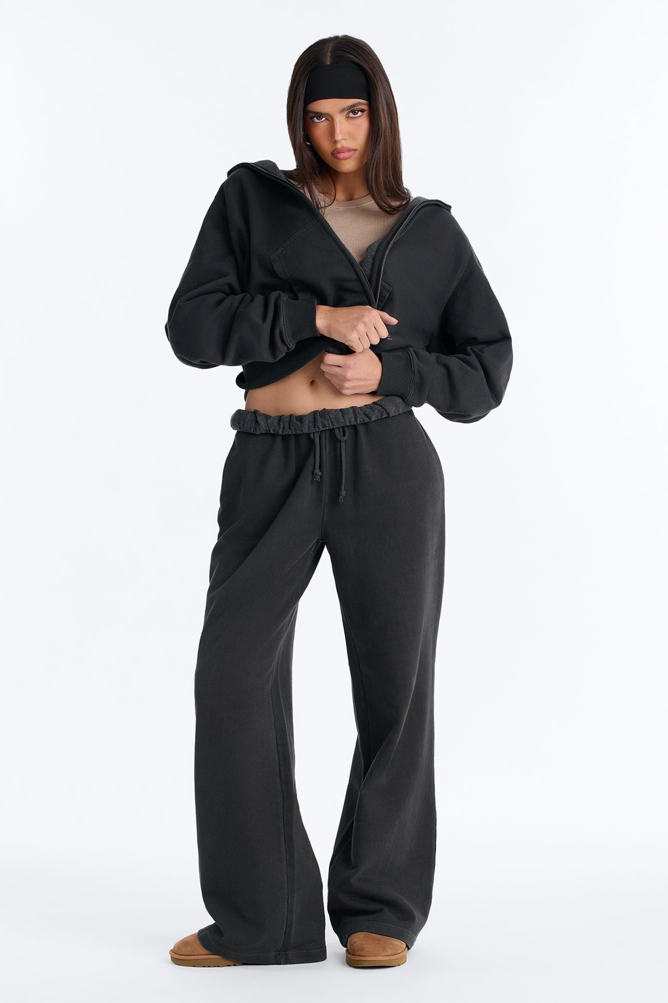 TERRY Wide Leg Sweatpant - Washed Black