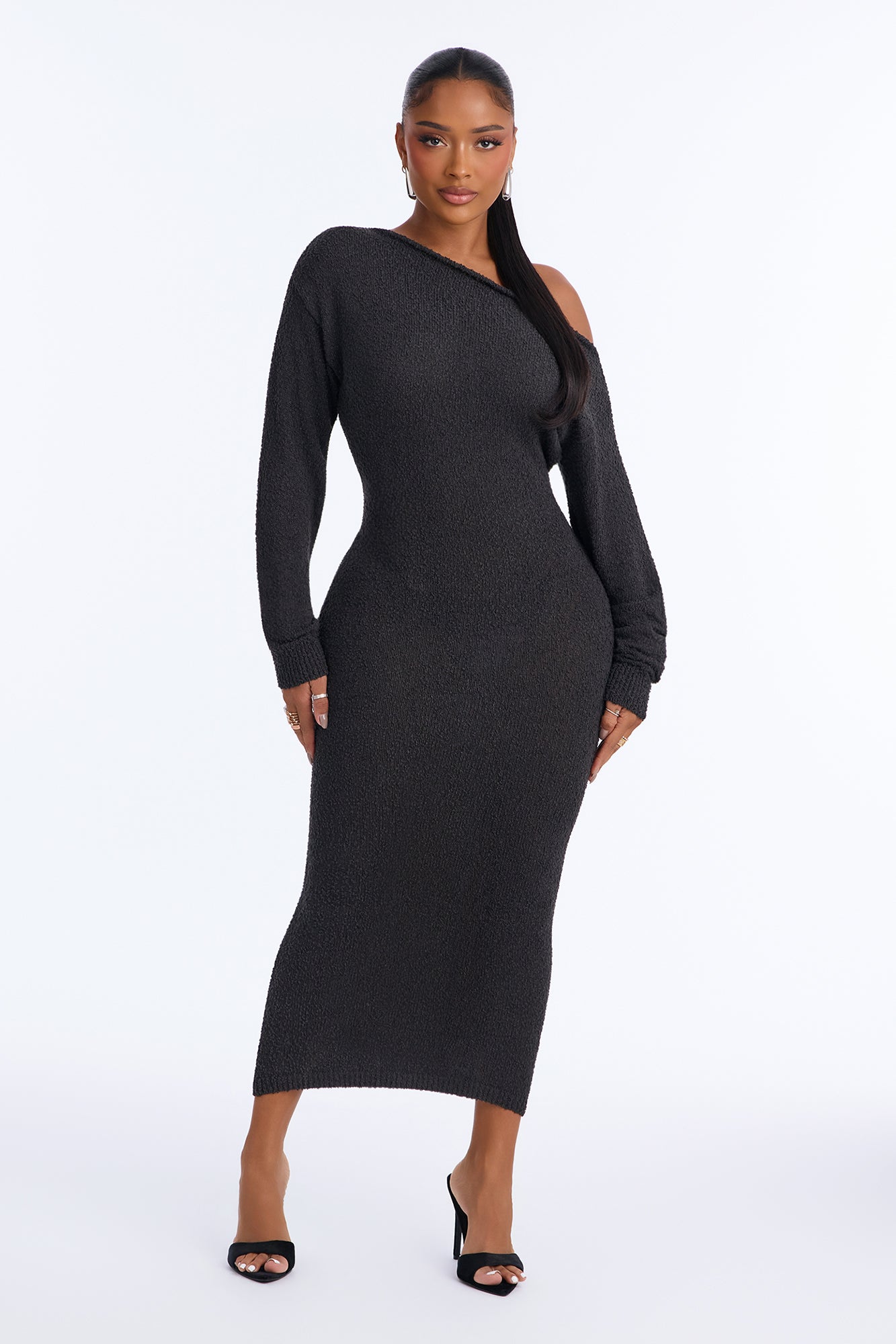 Upgrade You Long Sleeve Sweater Maxi Dress - Charcoal