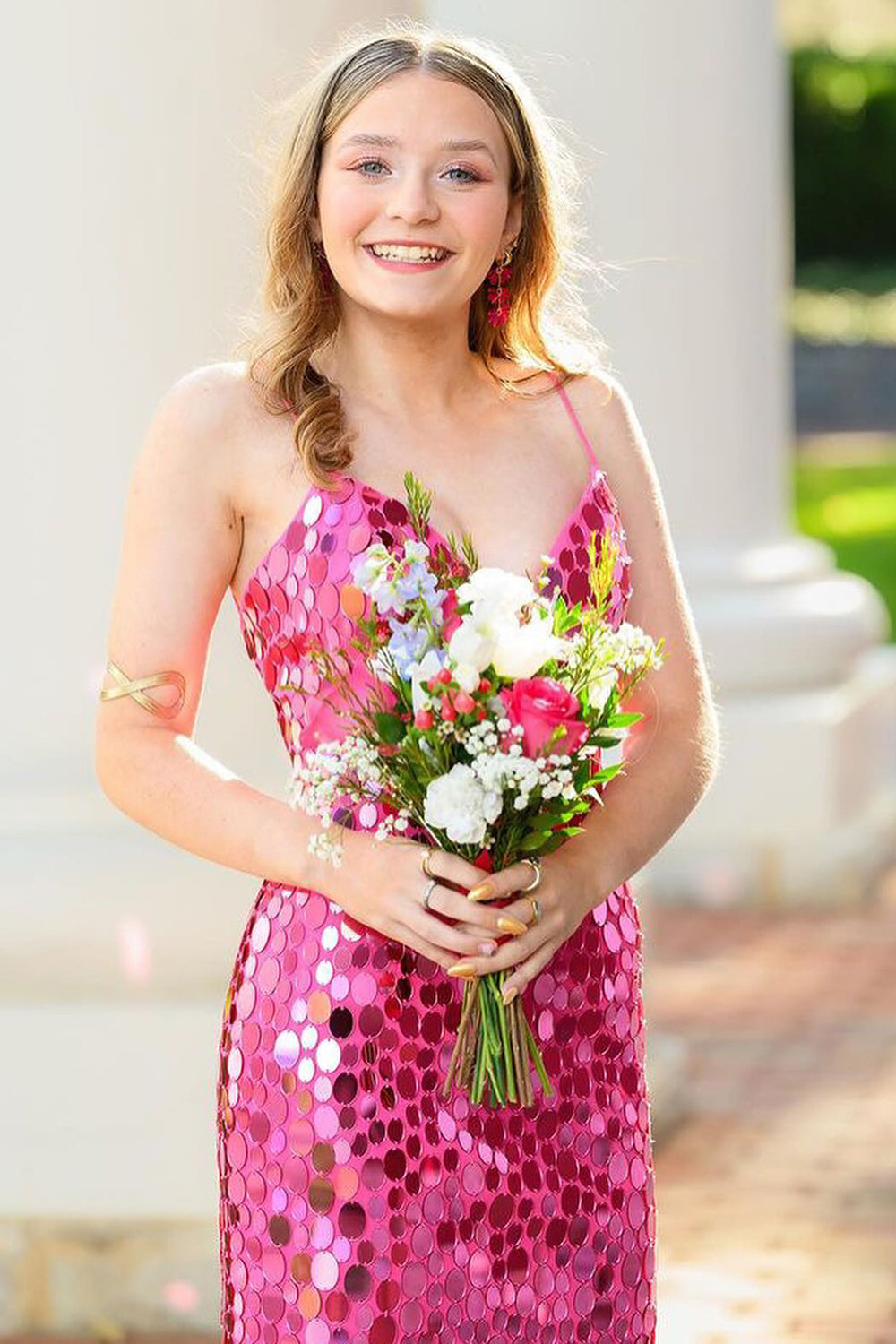 Fuchsia Mirror Spaghetti Straps Tight Short Homecoming Dress/Mini Dress