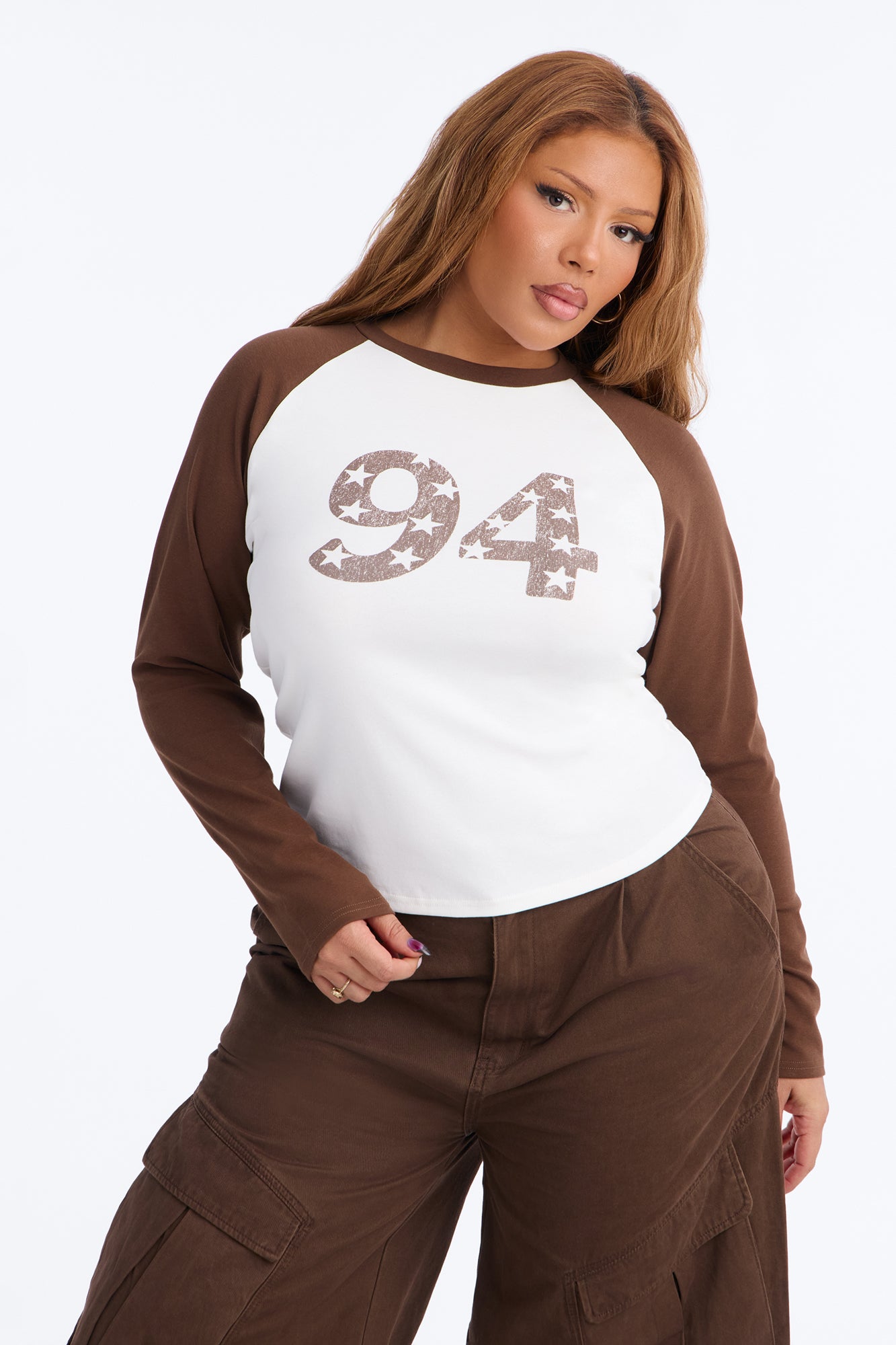 Starry Varsity Raglan Long Sleeve Tee - Brown/combo