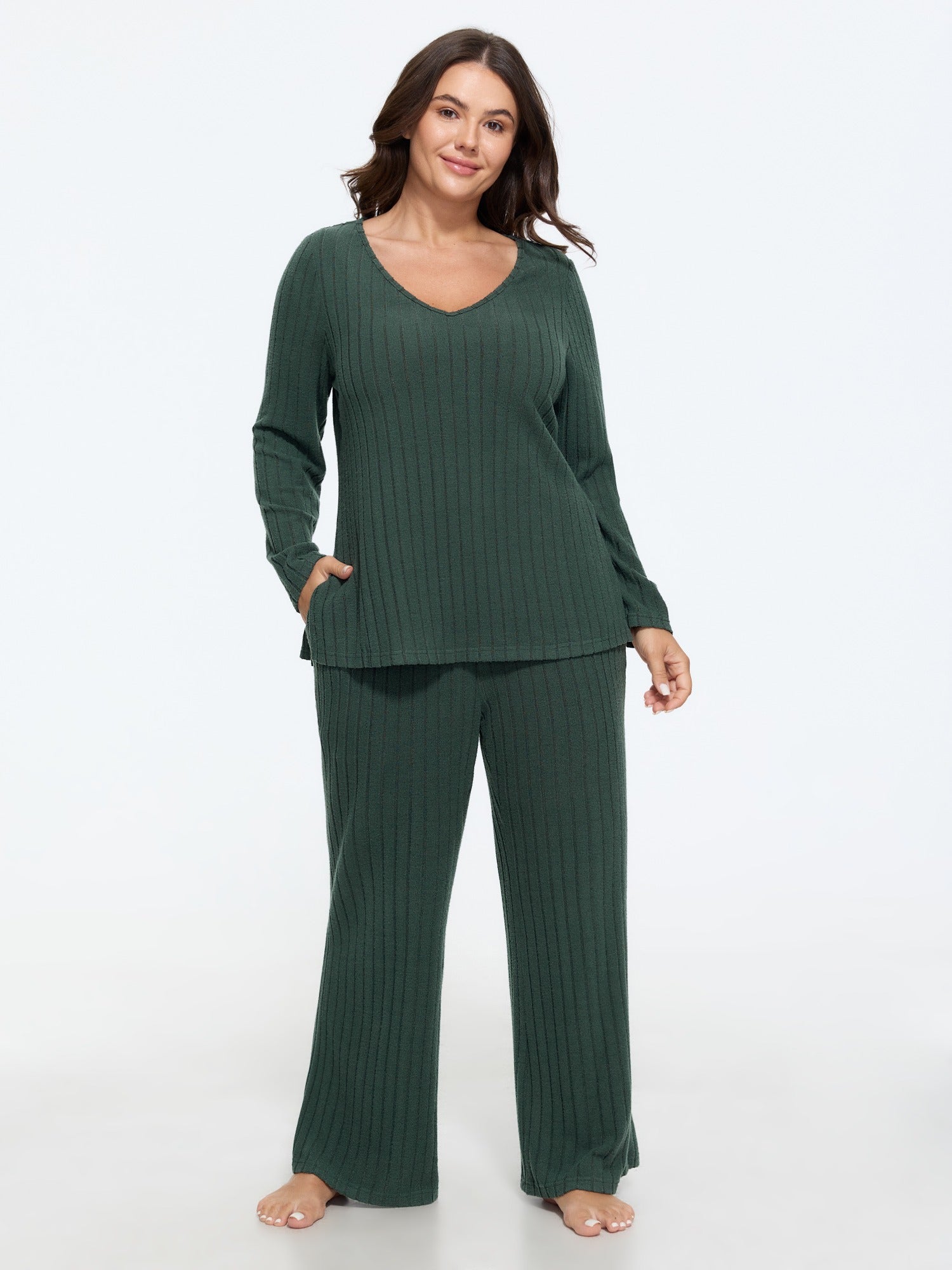 Supersoft V‑Neck Pocket Ribbed Loungewear Set