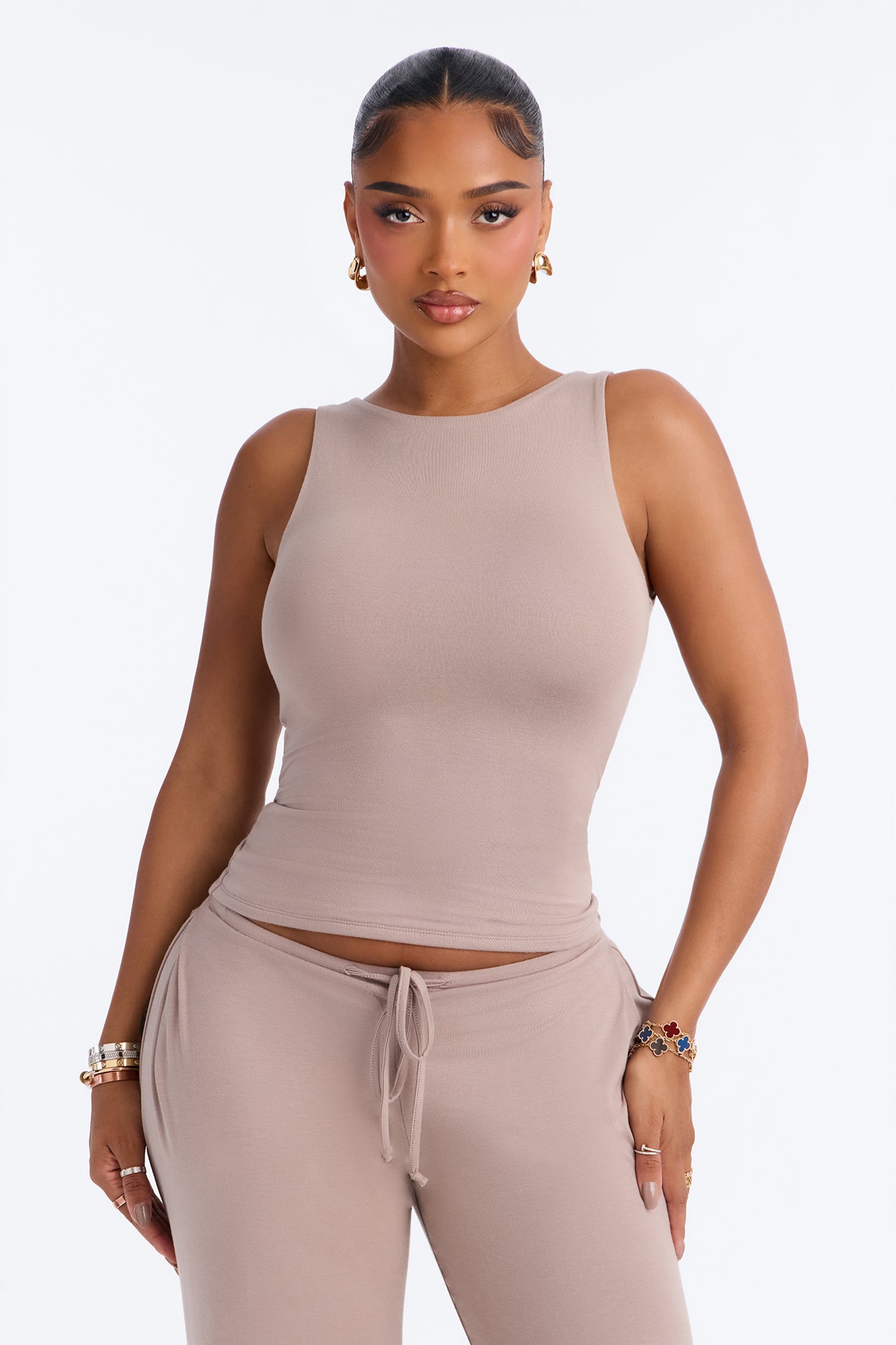 Bianca Premium Modal Boat Neck Tank Top - Stone