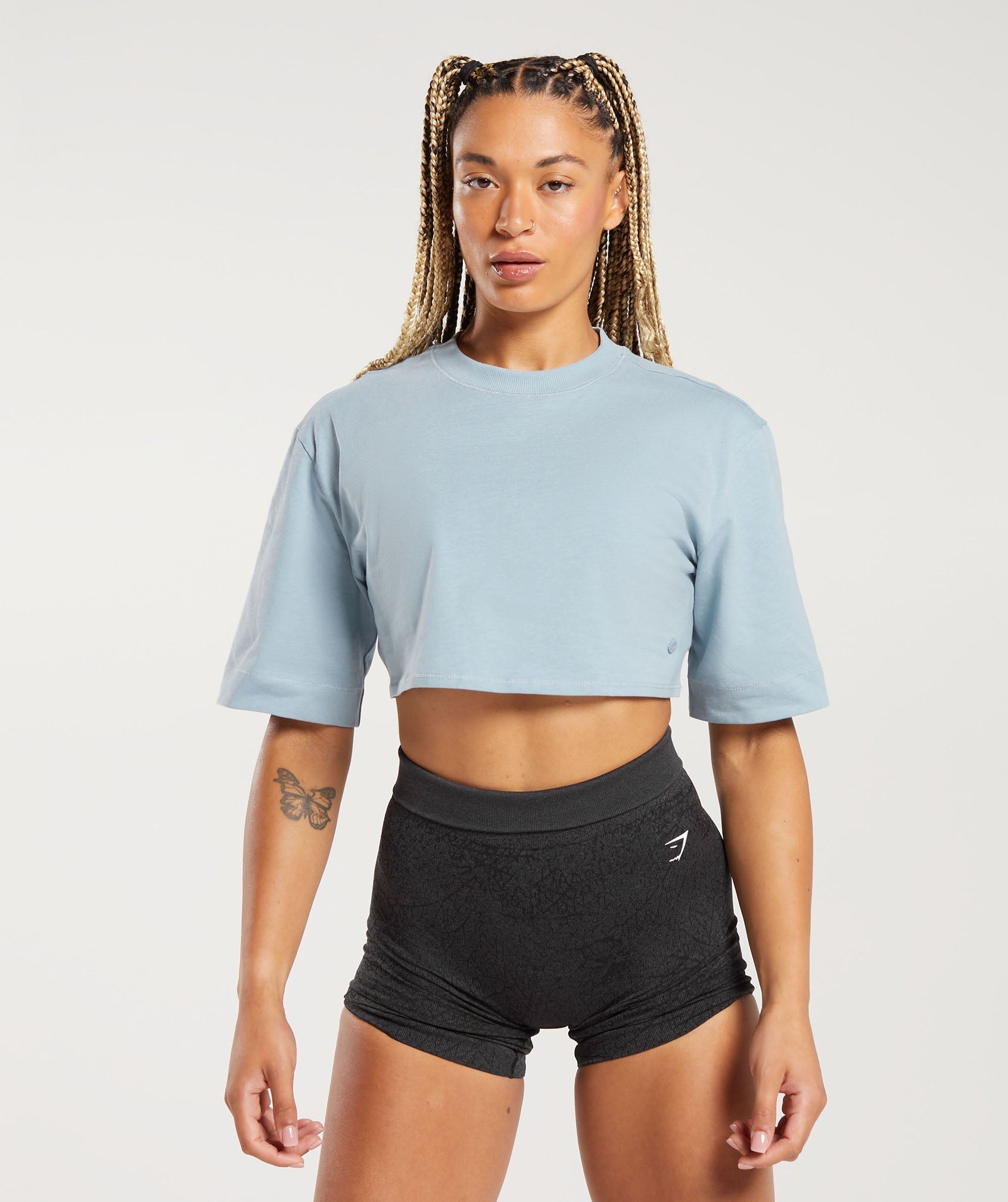 Gymshark Cotton Boxy Crop Top - Blue