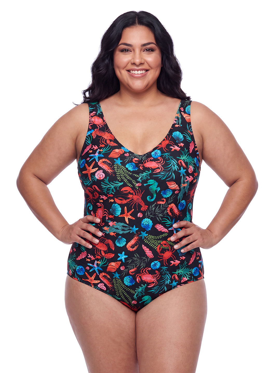 Sporti Plus Size Tide Pool Conservative Printed Girl Leg One Piece Swimsuit