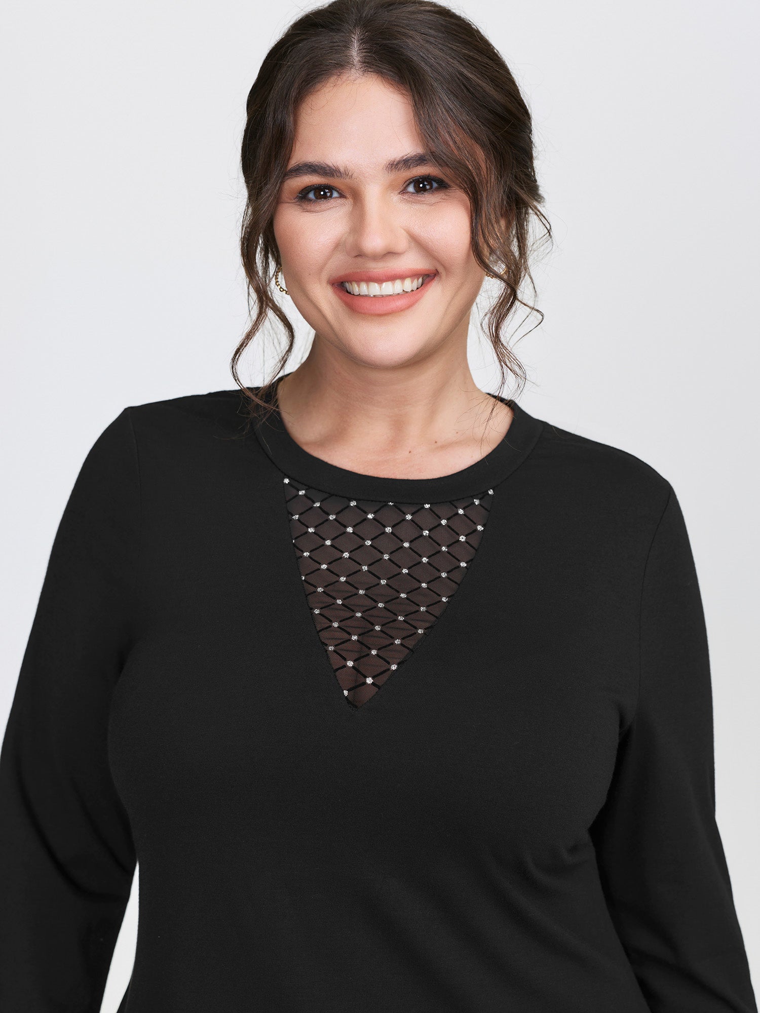 Sheer Mesh Sequin Fitted T-Shirt