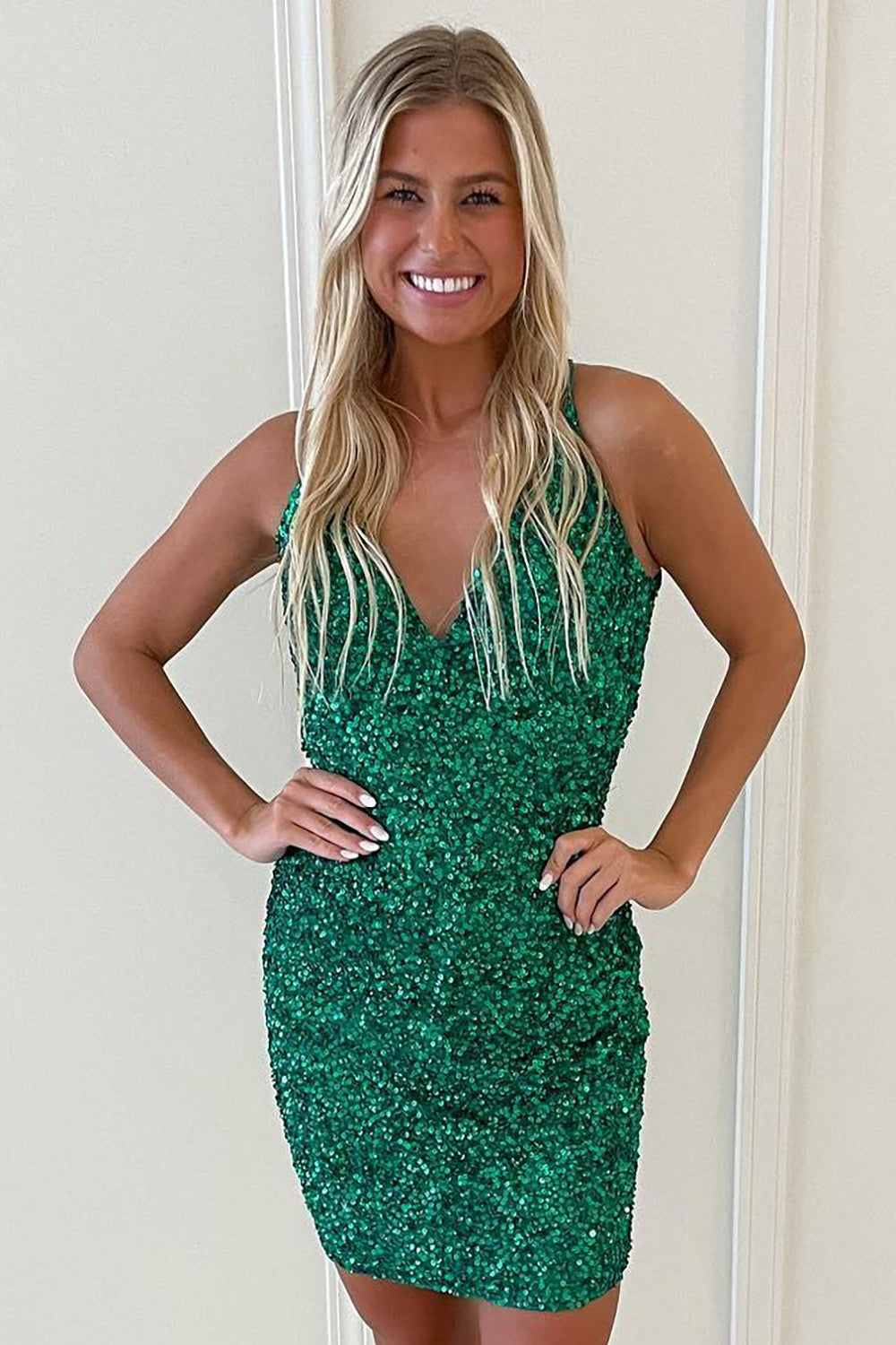 Green Backless Spaghetti Straps Tight Short Homecoming Dress/Mini Dress