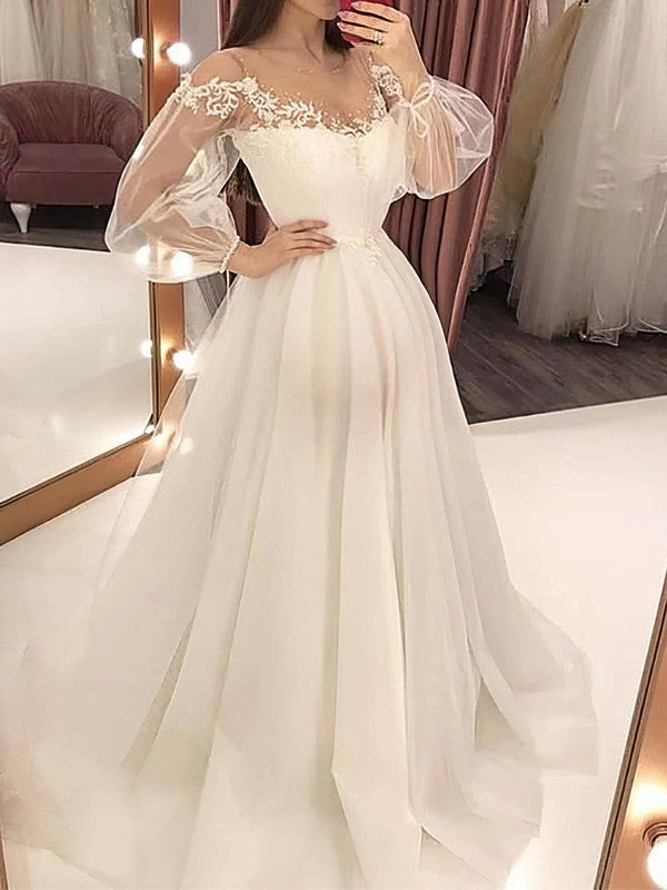 Glamorous Long Sleeves Tulle Lace A-Line Wedding Dresses