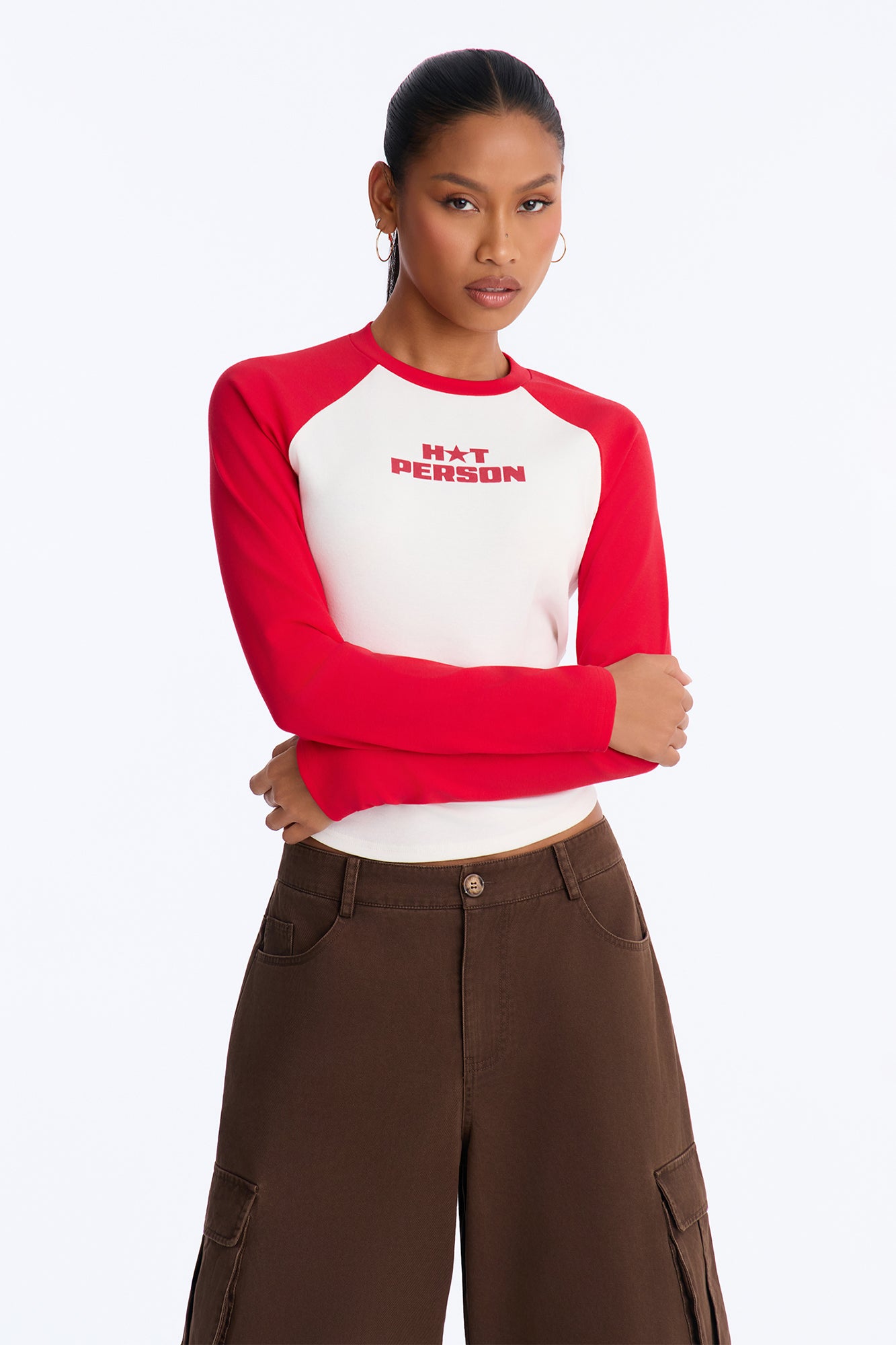 Hot Person Raglan Long Sleeve Tee - Red/combo