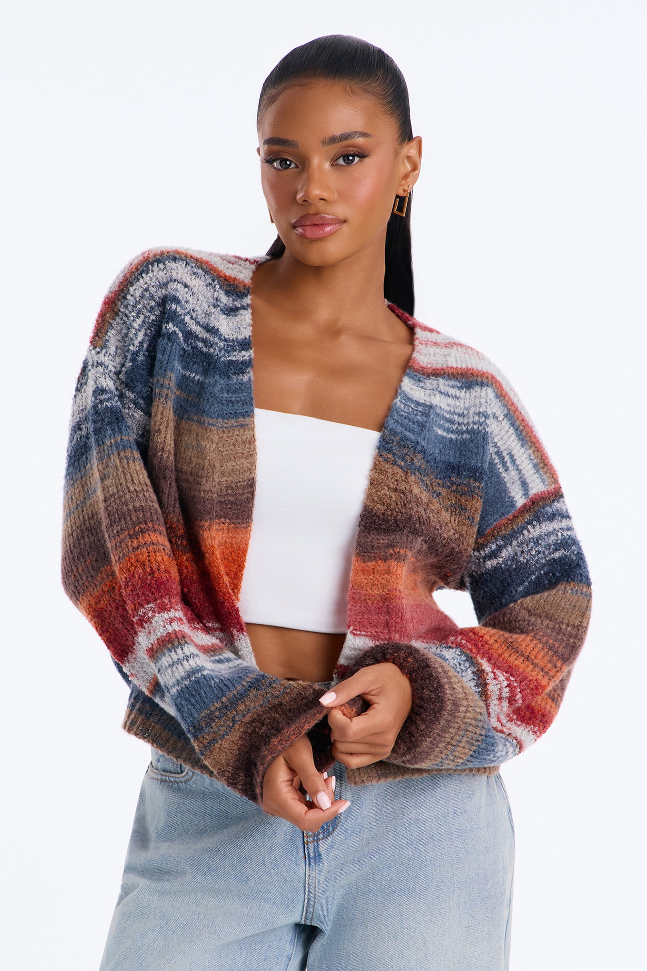 Fall Latte Open Front Cardigan - Rust/combo
